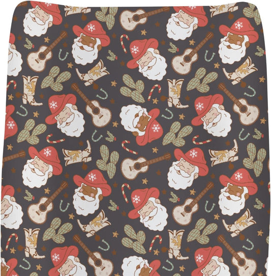 Christmas Western Cowboy Santa Baby Changing Pad Covers for Boy Girl Country Santa Cactus Boots Guitar Fitted Changing Table Mats Winter Holiday Festive Soft Diaper Change Table Sheets 32''×16''
