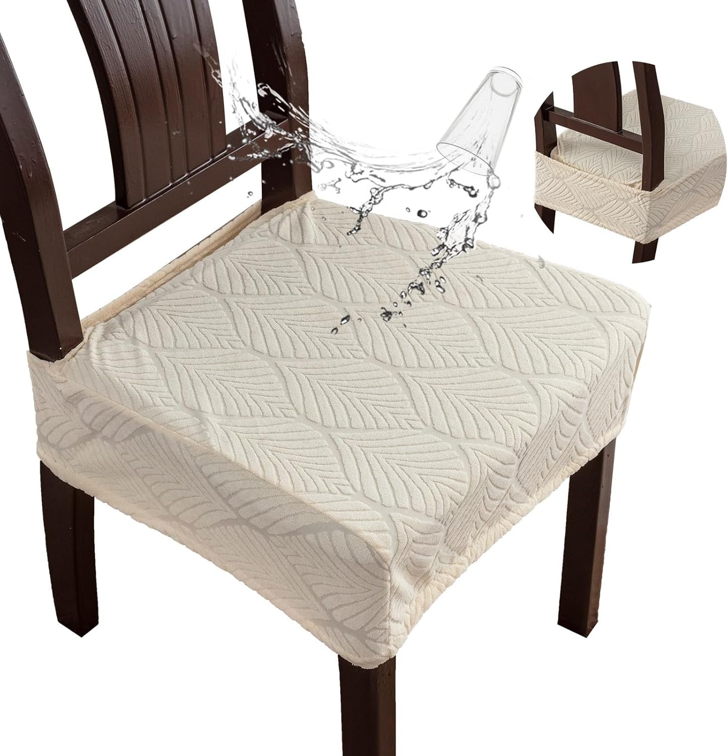 Removable Washable Dining Chair Seat Covers Set of 6,Stretch Jacquard Chair Seat Cushion Protector Slipcovers, Rear Covers