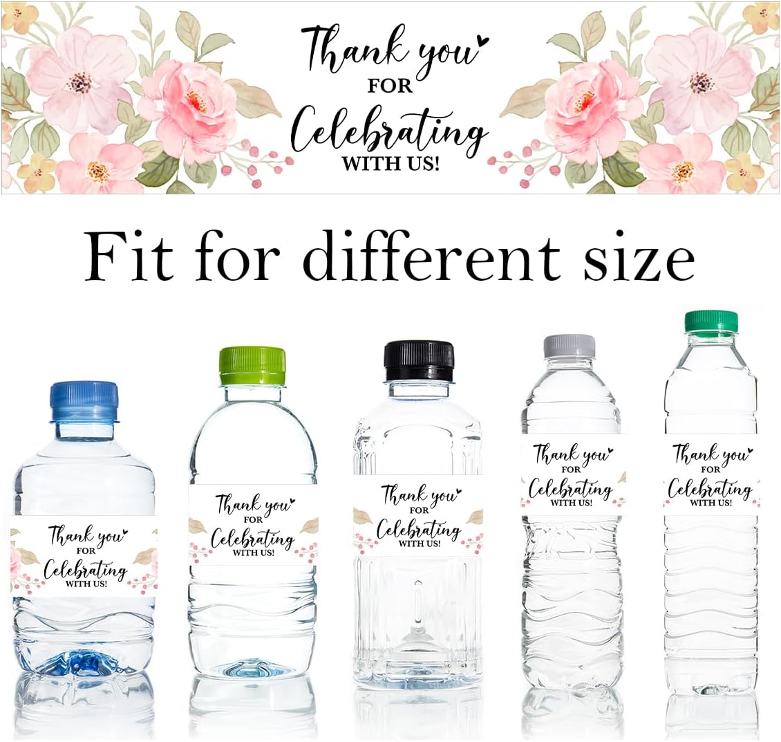 100PCS Wedding Water Bottle Labels Waterproof Greenery Floral Wraps Sticker for Water Bottle Baby Shower Bottle Label for Bridal Shower Party Thanks (Pink)