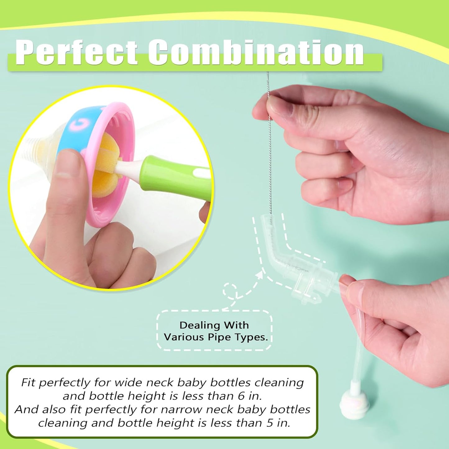 INVODA Nipple Brush 4PCS Sponge Bottle Brushes with 4 PCS Straw Brush Baby Bottle Nipple Cleaner Brush Long Handle Detachable Nipple Brushes (Yellow)