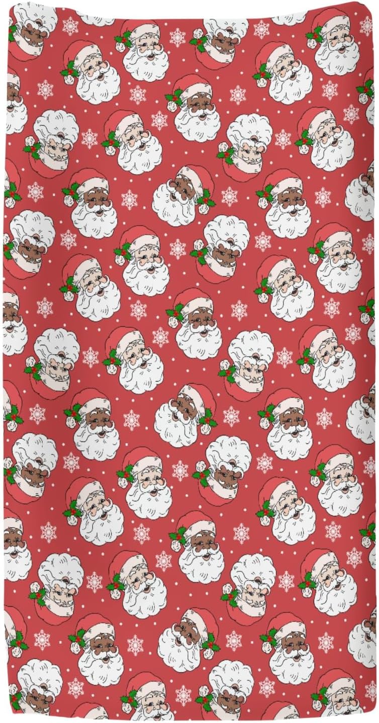 Christmas Santa Claus Snowflakes Baby Changing Pad Covers for Boy Girl Cute Red Santa Fir Leaves Fitted Changing Table Cover Mats Winter Holiday Festive Soft Diaper Change Table Sheets 32''×16''