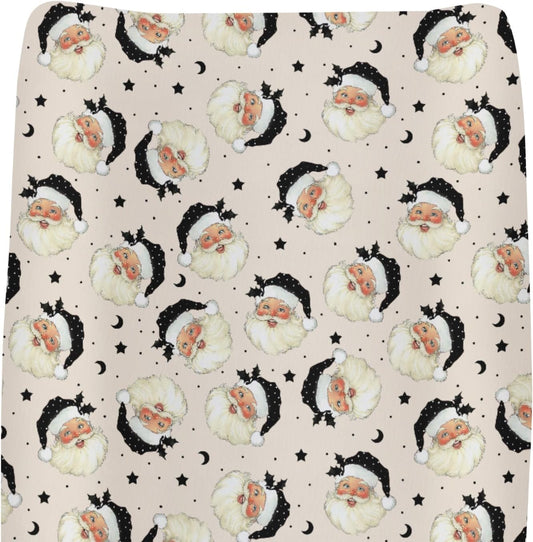 Vintage Christmas Santa Claus Baby Changing Pad Covers for Boy Girl Retro Santa Fir Leaves Moon Stars Fitted Changing Table Mats Winter Holiday Festive Soft Diaper Change Table Cover Sheets 32''×16''
