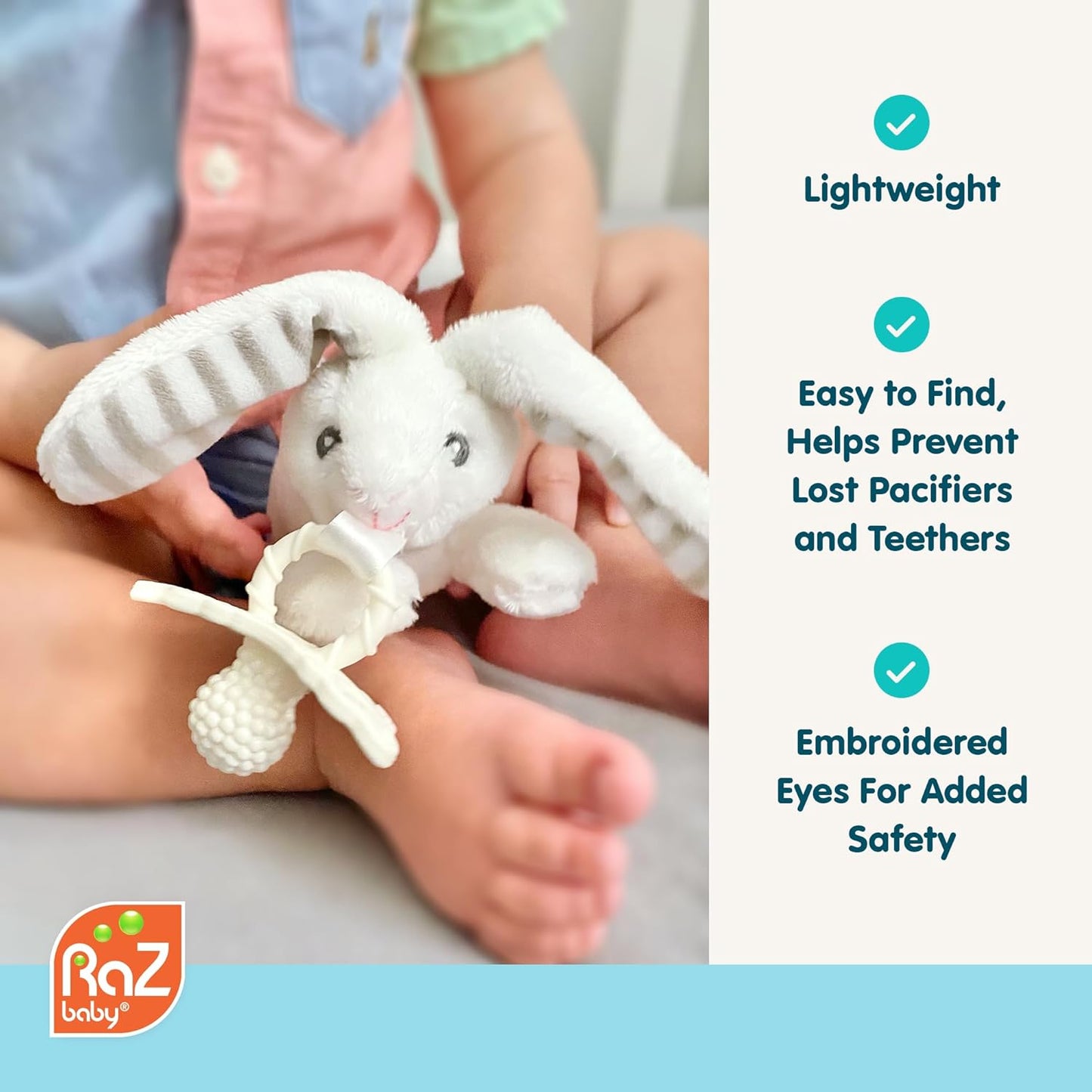 RaZbaby Cow RaZbuddy w/RaZberry Teething Relief Pacifier – Soothes Sore Gums w/Nature-Inspired Texture, 100% BPA-Free Silicone Teether, Detachable Stuffed Animal – 3 Months+ Teether, Grey