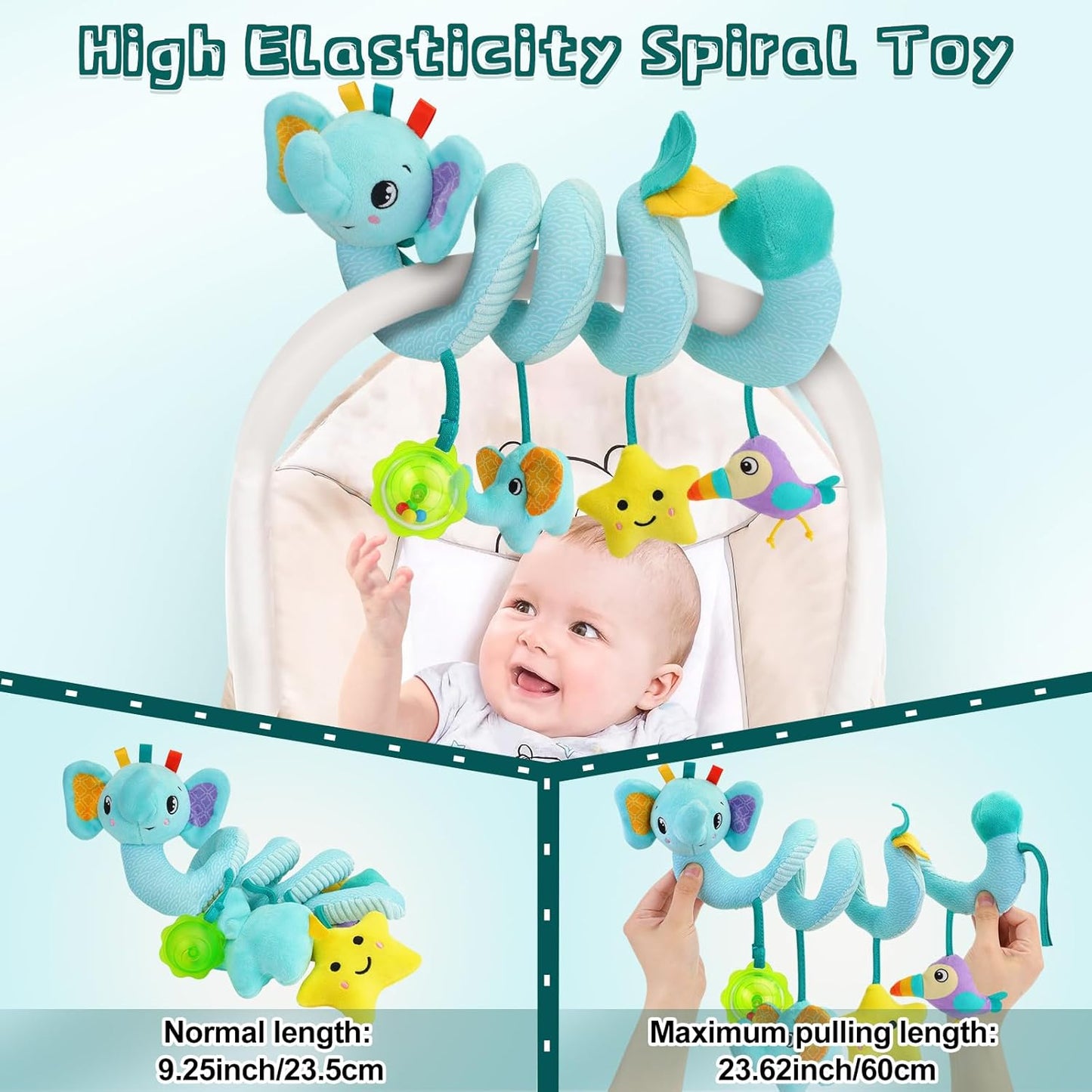 FPVERA Spiral Car Seat Activity Toy, Stroller Arch Baby Crib Hanging Toy with Rattle, Squeaky, Ringing Bell for Bassinet, Stroller, Crib for Infant Newborn Boy Girl Ages 0-12 Months