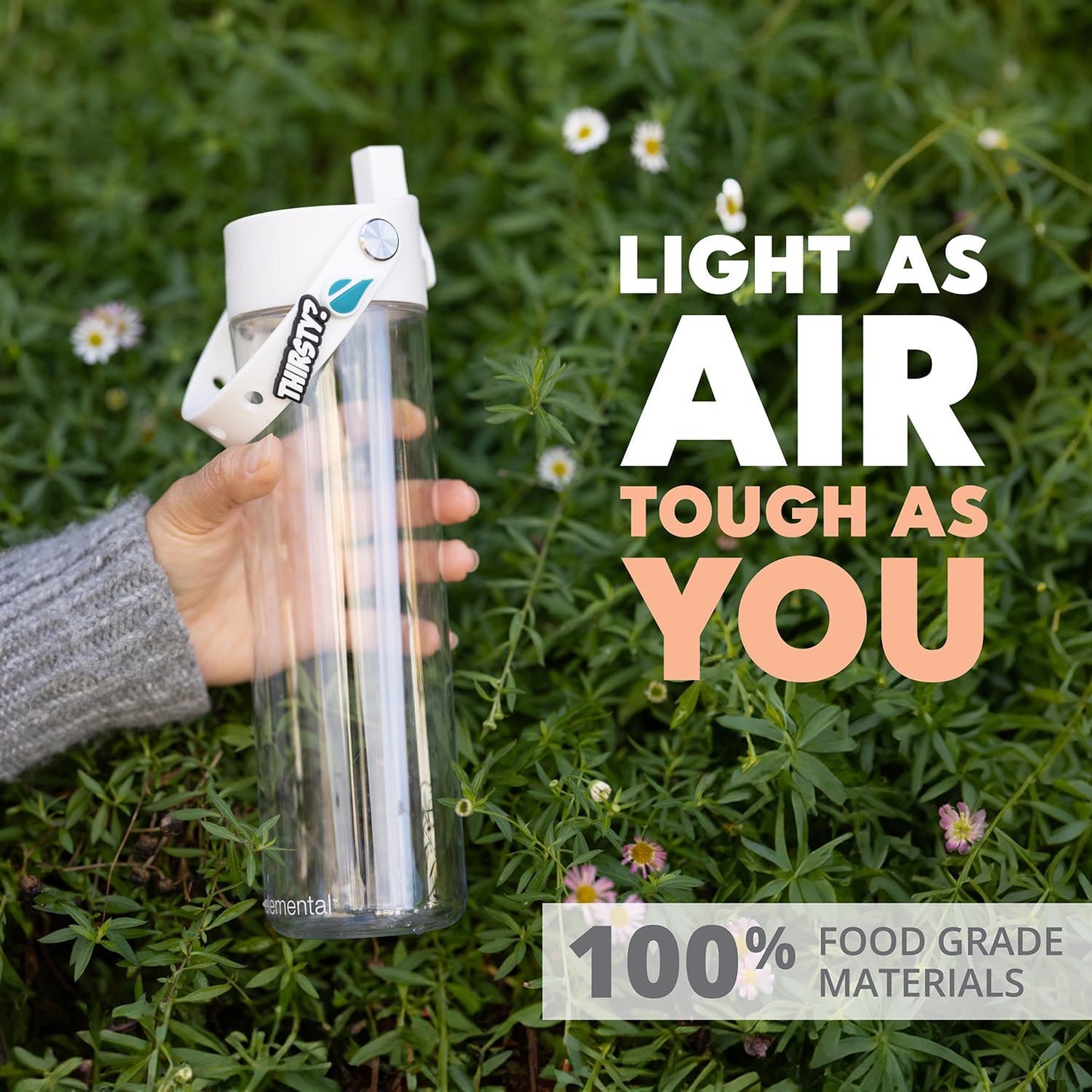 Elemental Splash Water Bottle with Straw - BPA-Free Tritan Plastic Reusable Water Bottle with Charm Strap - Ideal for Travel, Gym and Sports - Leak Proof when Spout is Closed - 26oz - Clear
