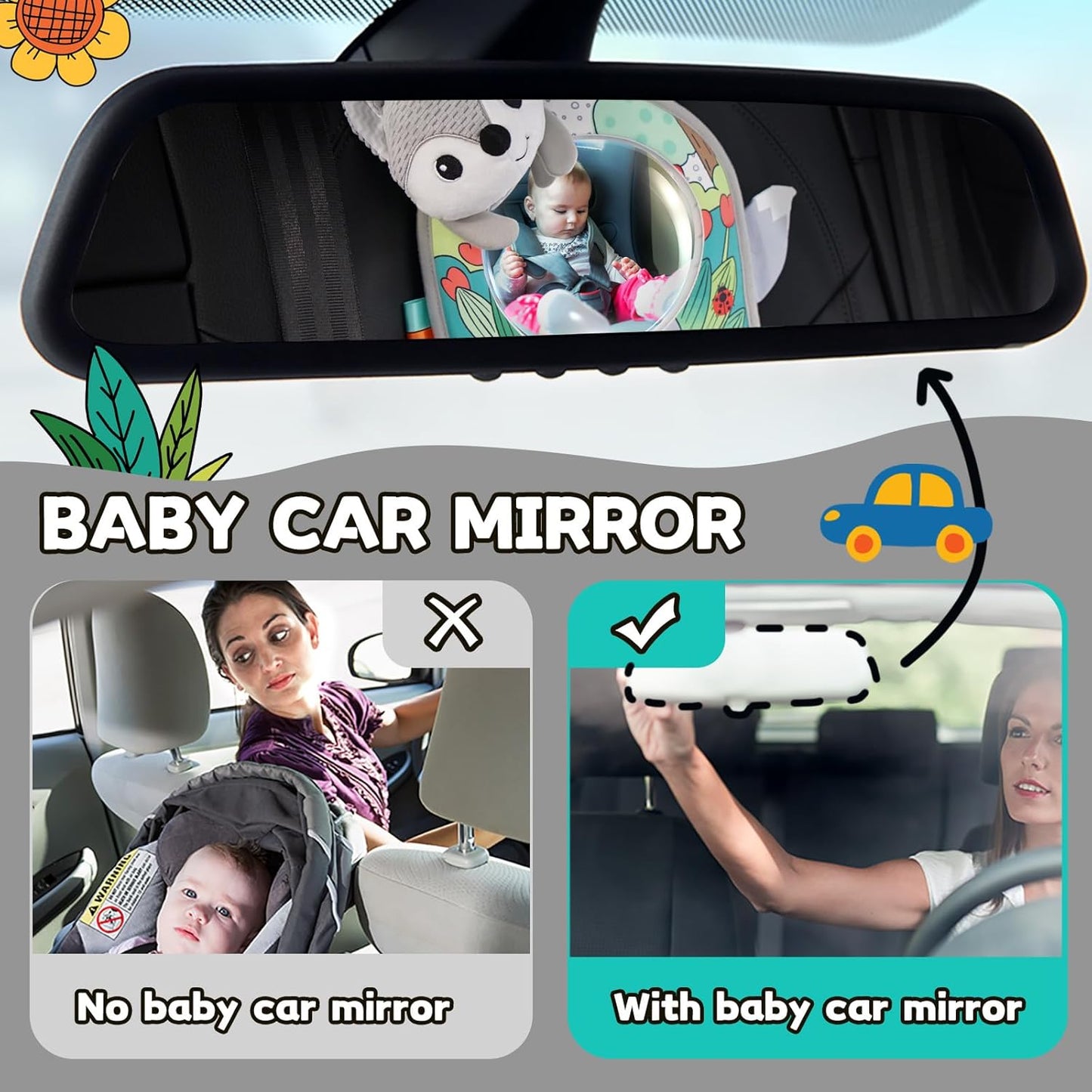 Koty Infant Car Seat Toy - Kick and Play Activity Center with Mirror, Teether and Crinkle Paper, Fun Travel Baby Toy for Rear Car Seat, Easier Drive with Newborns, Babies
