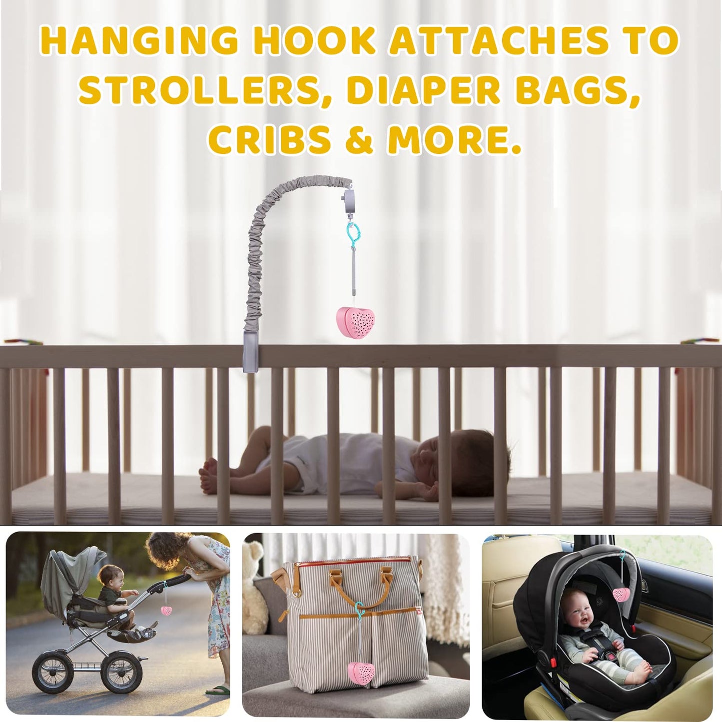 A13 White Noise Machine & Baby Sleep Soother with 15 Soothing Sounds & Projector LED Star Night Light, Cry Sensor, Rechargeable Lithium Battery, Portable for Baby Gifts, Children, Toddlers (Pink)