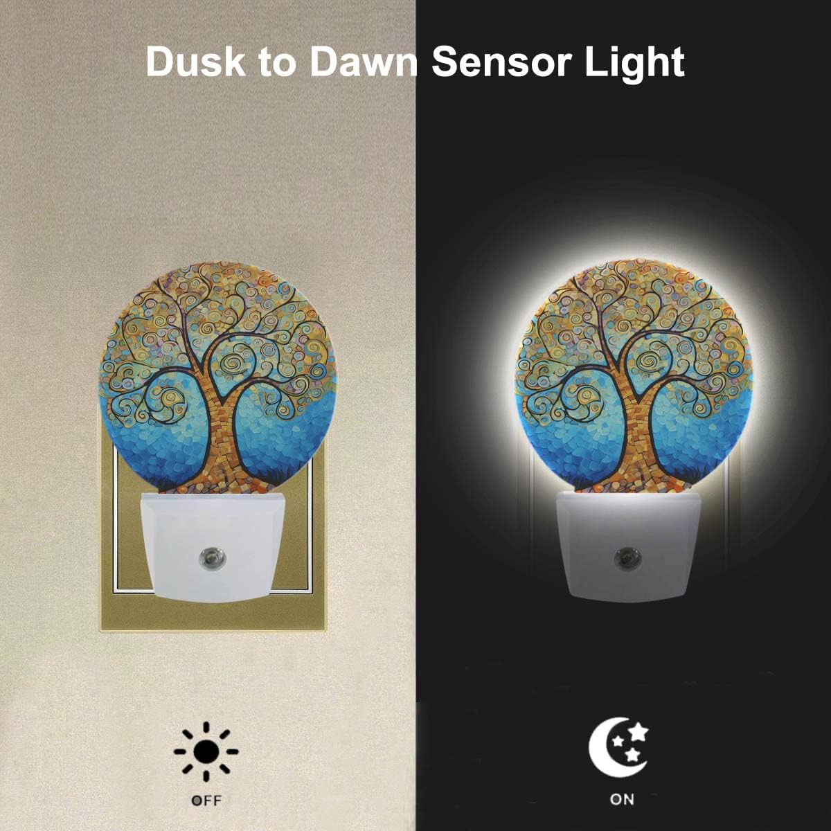 EKOBLA Art Tree Night Light, Tree with Golden Leaves Night Lights Plug into Wall Auto Sensor Led Lighting for Home Stairway Hallway Bedroom 0.5W Sleep Friendly