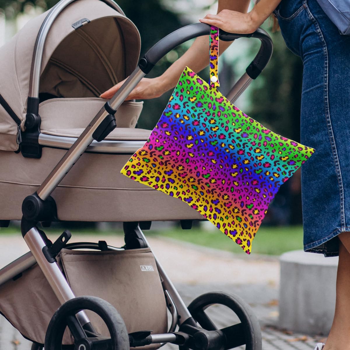 4 Pack Colorful Rainbow Neon Leopard Wet Bag Waterproof Washable Reusable Wet Dry Bag for Swimsuit Clothes Cloth Diaper Travel Beach Yoga Toiletries Gift for Women Sister Bestie Birthday Christmas