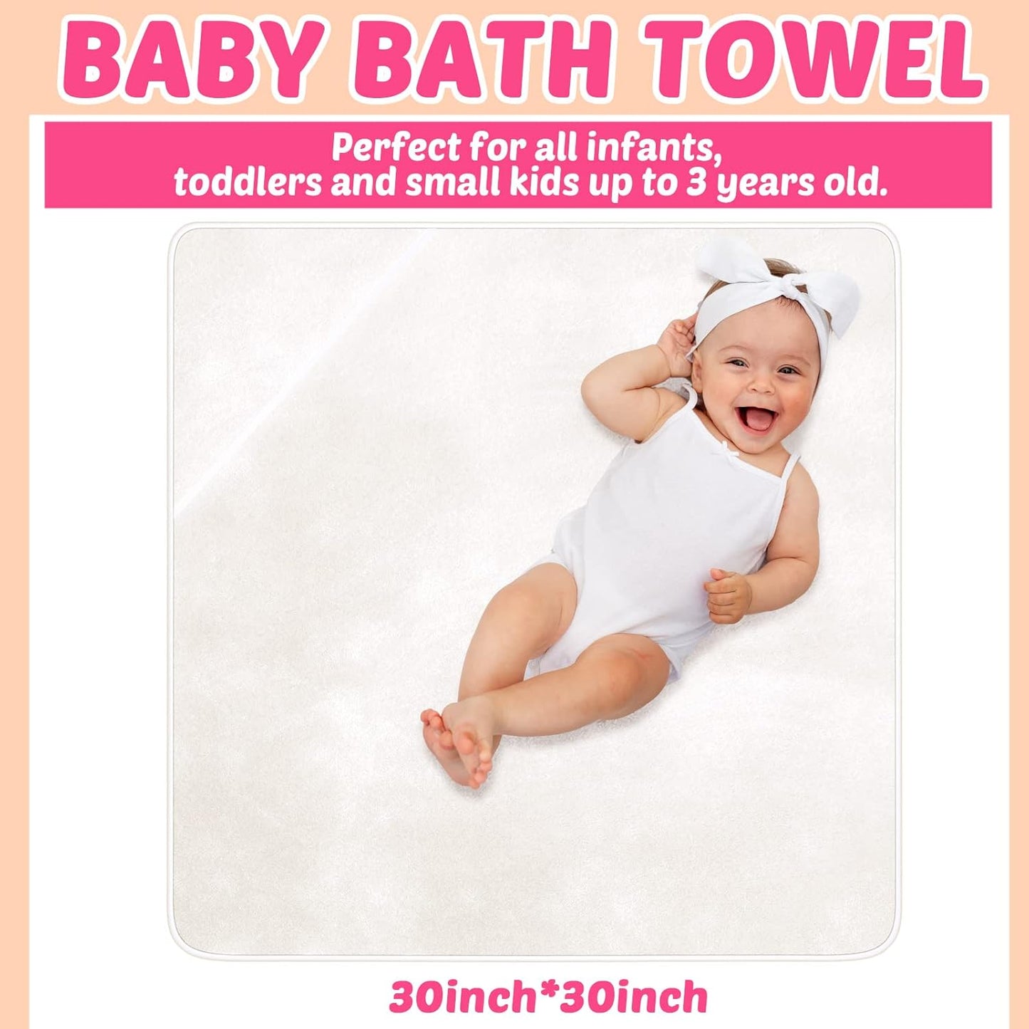 Chumia 6 Pack Baby Bath Towel Coral Fleece Soft Absorbent Newborn Hooded Towel for Kid 30 x 30 Inch Toddler Bath Blanket for Babies Infant Shower Gift(Pink, White)