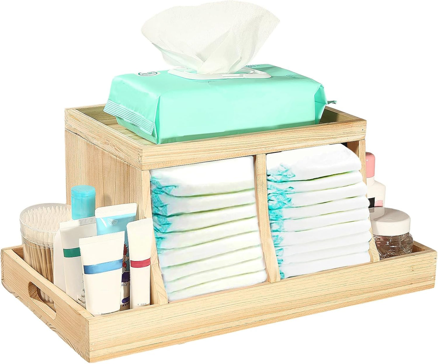Three colors Diaper Organizer, Wooden Diaper Caddy Organizer, Changing Table Organizer, Diaper Storage Organizer, Nursery Baby Organization (Brown)