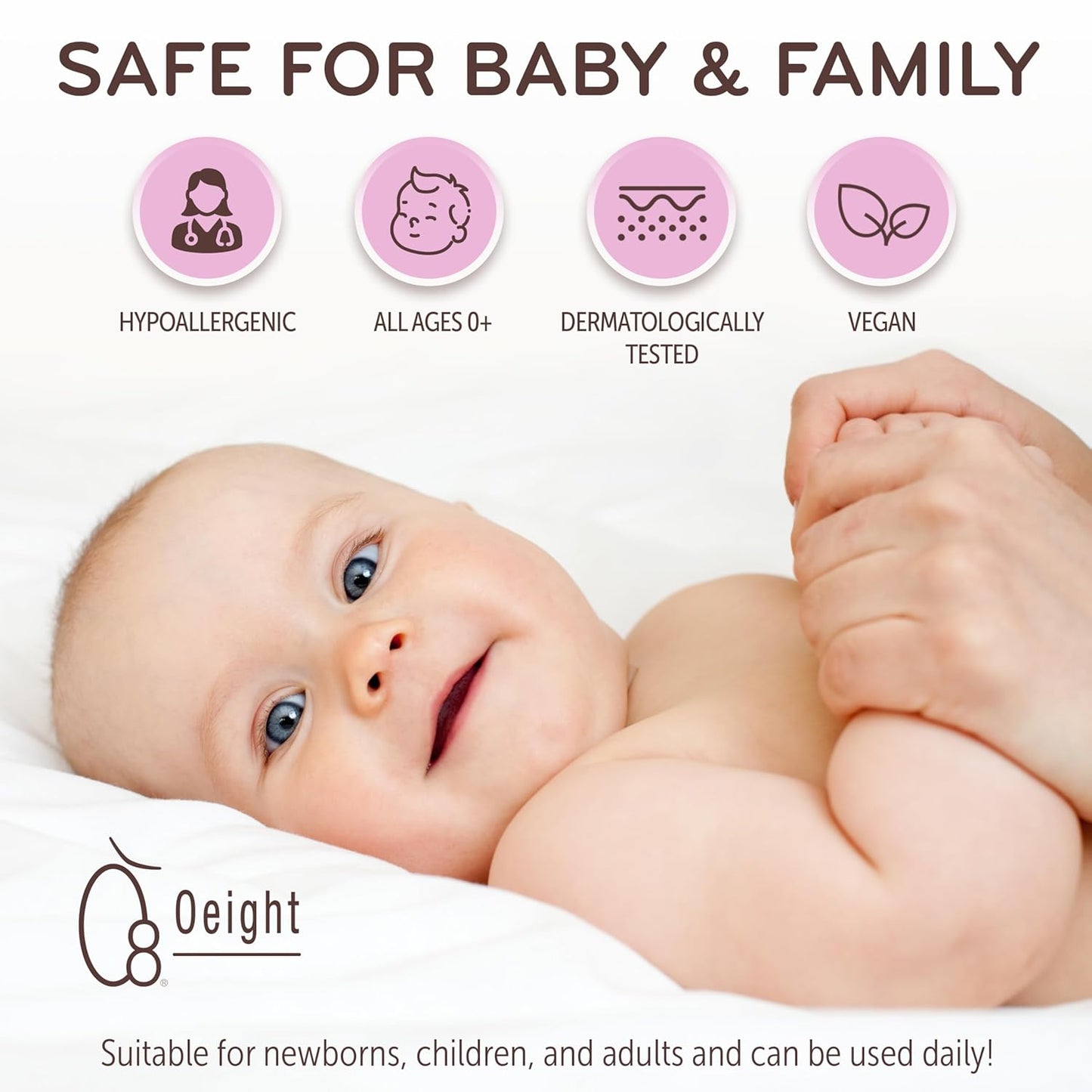 Oeight Baby Lotion is a natural body lotion for newborns and infants, ideal for sensitive skin. This gentle moisturizer soothes, softens, and nourishes, making it perfect for kidswith dry