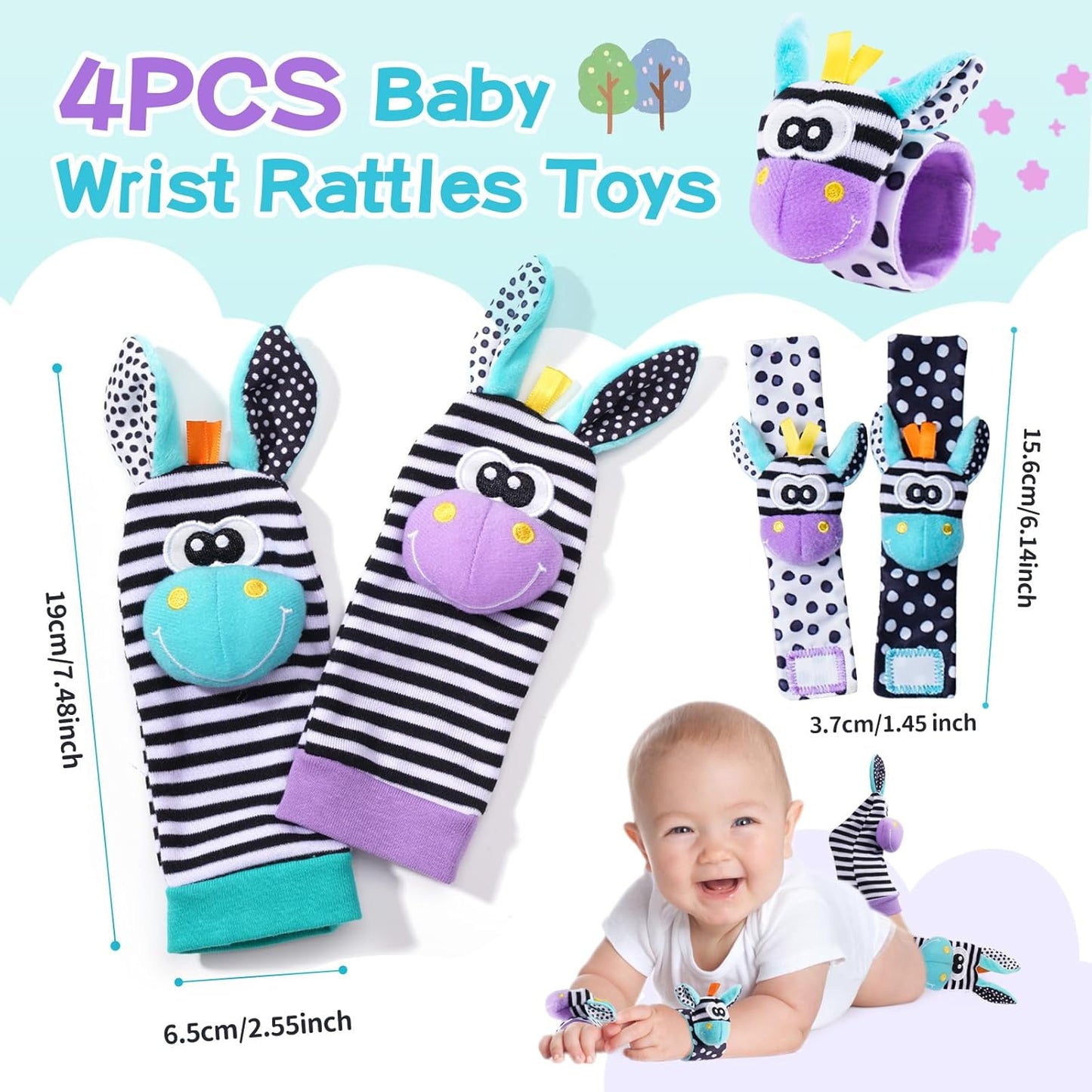 Baby Rattle 0-6 Months, Infant Rattle Socks Toys, Soft Newborn Sensory Toys,Infant Wrist Rattles for Babies 0-6 Months,Baby Gifts 6-12 Months（Purple）