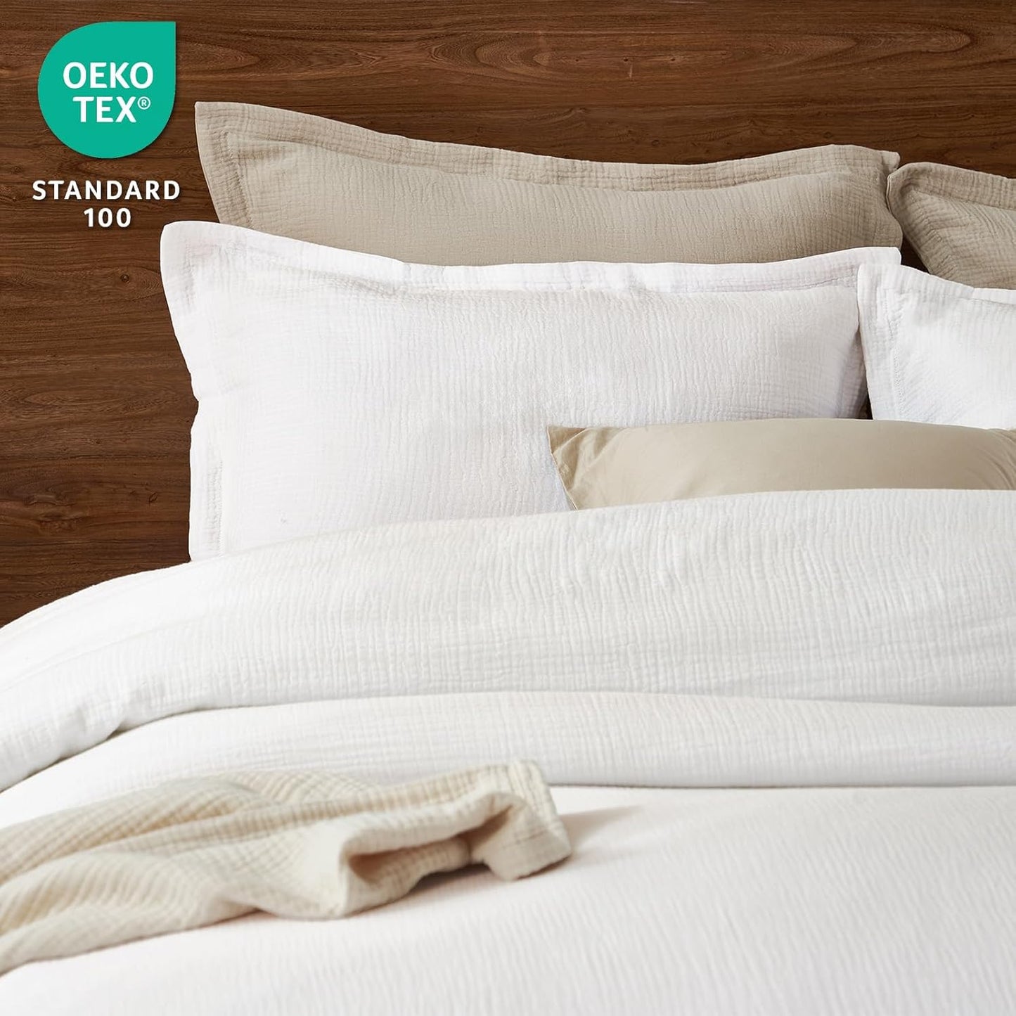 PHF Cotton Muslin Comforter Set Queen Size – Ultra Soft, Breathable & Lightweight Bedding Set for All Seasons, 3 Pieces - 1 Comfy Comforter 90"x90", 2 Pillow Shams 20"x26", White