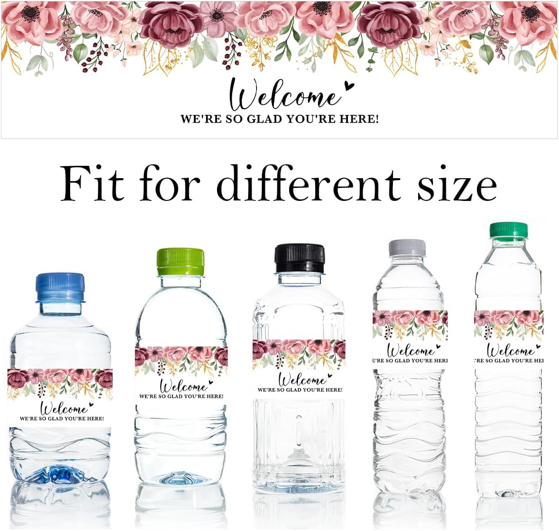 100PCS Wedding Water Bottle Labels Waterproof Greenery Floral Wraps Sticker for Water Bottle Baby Shower Bottle Label for Bridal Shower Party Welcome A07