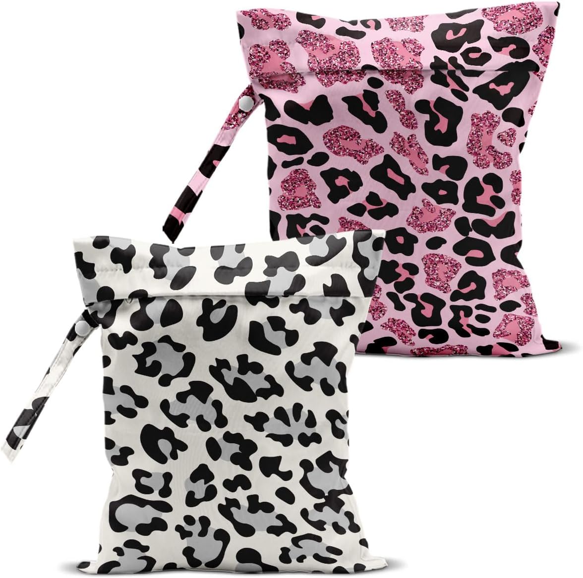 2Pcs Leopard Print Wet Bags, Wet Dry Bag Reusable Zipper Pouch for Swimsuit, Diapers, Travel, Pool, Beach, Dirty Yoga Gym Clothes, Toiletries, Waterproof Birthday Christmas Gifts