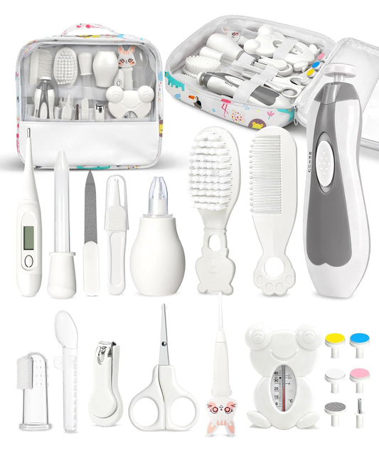 Baby Healthcare and Grooming Kit, Electric Safety Nail Trimmer Baby Nursery Kit, Newborn Care Kits with Hair Brush Comb for Newborn Infant Toddlers Baby Boys Girls Kids, Baby Shower Gifts (White)