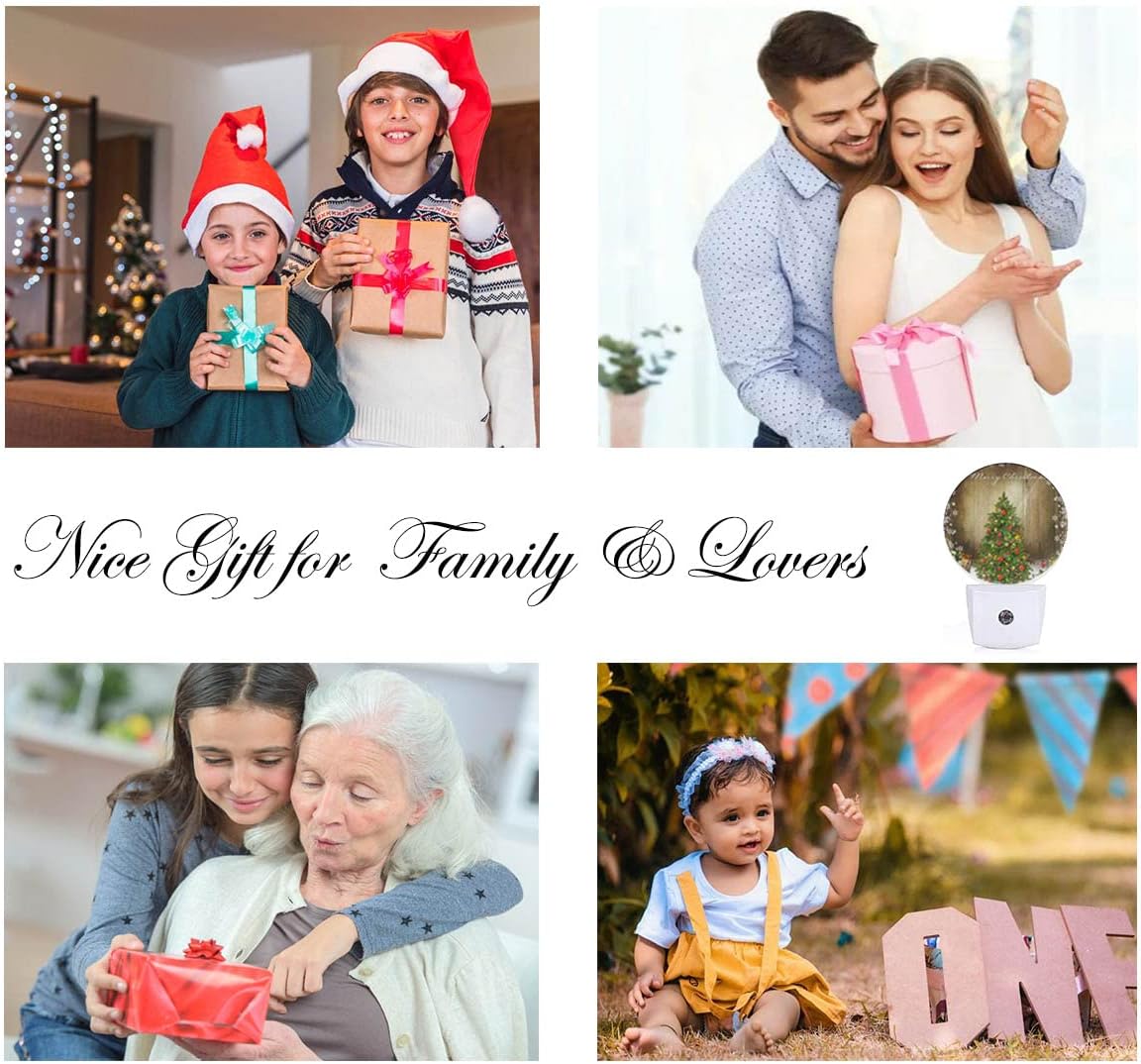 EKOBLA Winter Green Christmas Tree Night Lights Plug into Wall Holiday Presents Gift Boxes Snowflakes Plug-in Nightlights Auto Sensor LED Dusk to Dawn Light for Boys Girls Men Women