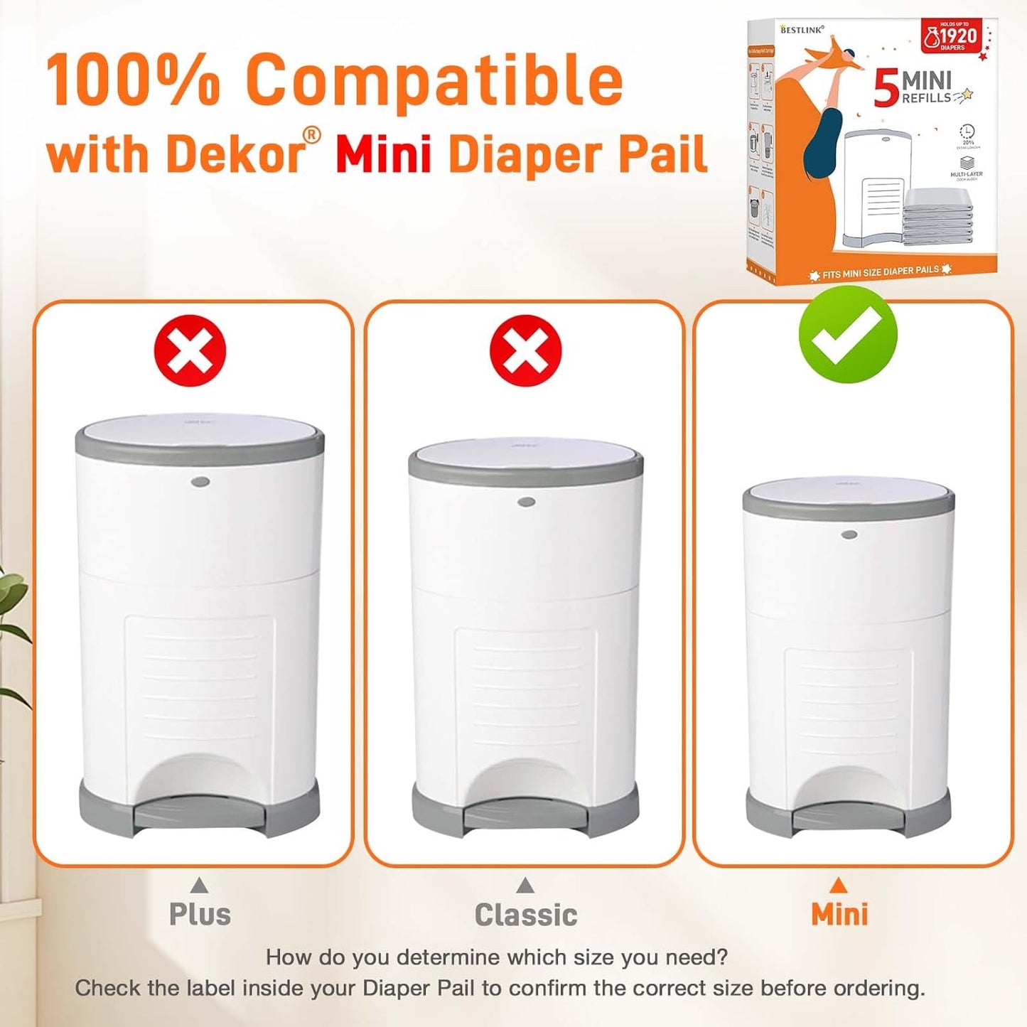 10 Pack Refills Compatible with DEKOR MINI Diaper Pails | 20% Extra Length Diaper Pail Refill Bags Liners Holds 3960 Diapers | Ultimate Odor Control with Baby Scented