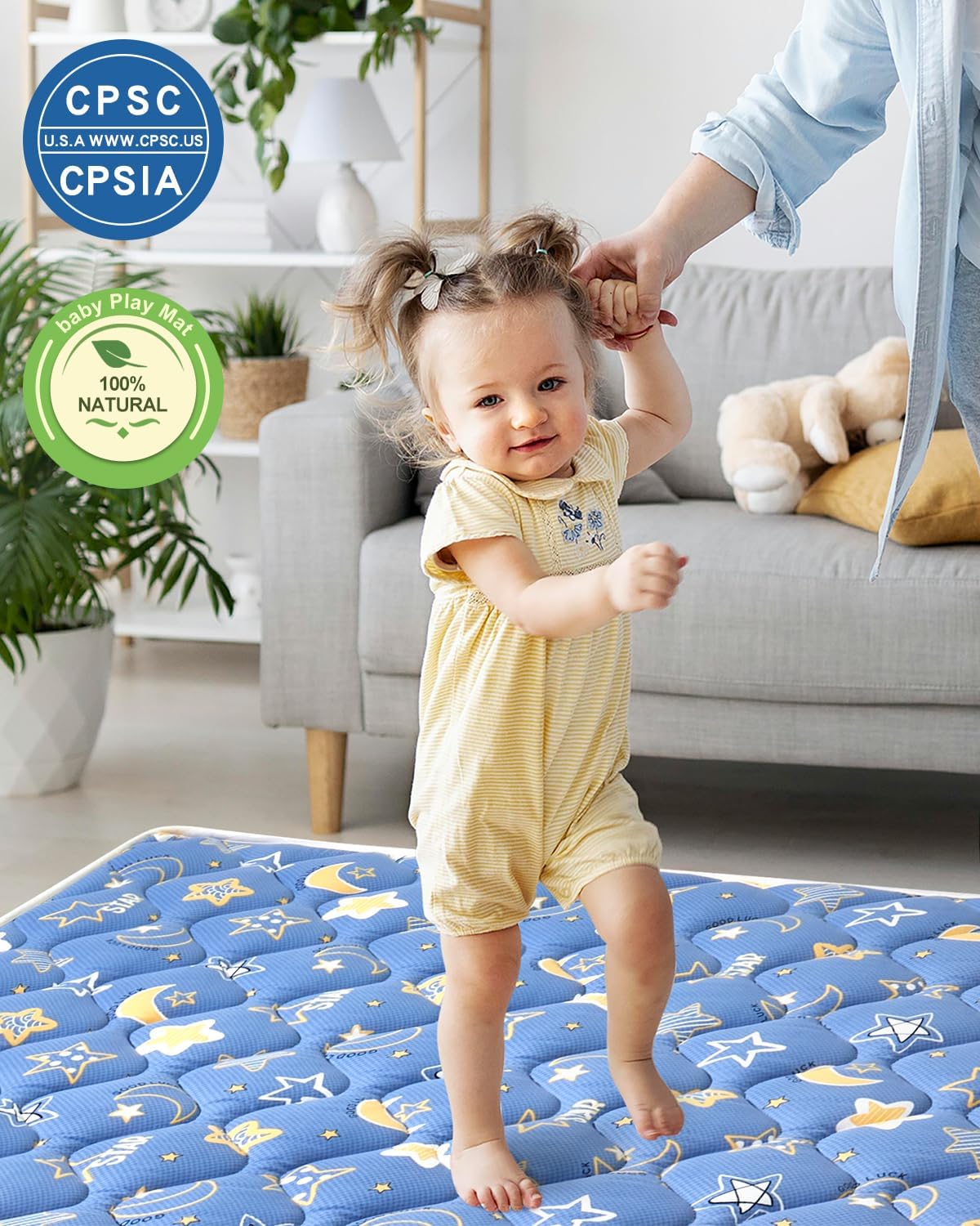Odorless Premium Foam Baby Play Mat, Soft Microfiber Fabric Crawling Mat for Floor- Comfortable and Hypoallergenic, Non-Slip Cushioned Floor Playpen mat for Infants,Babies,Toddlers