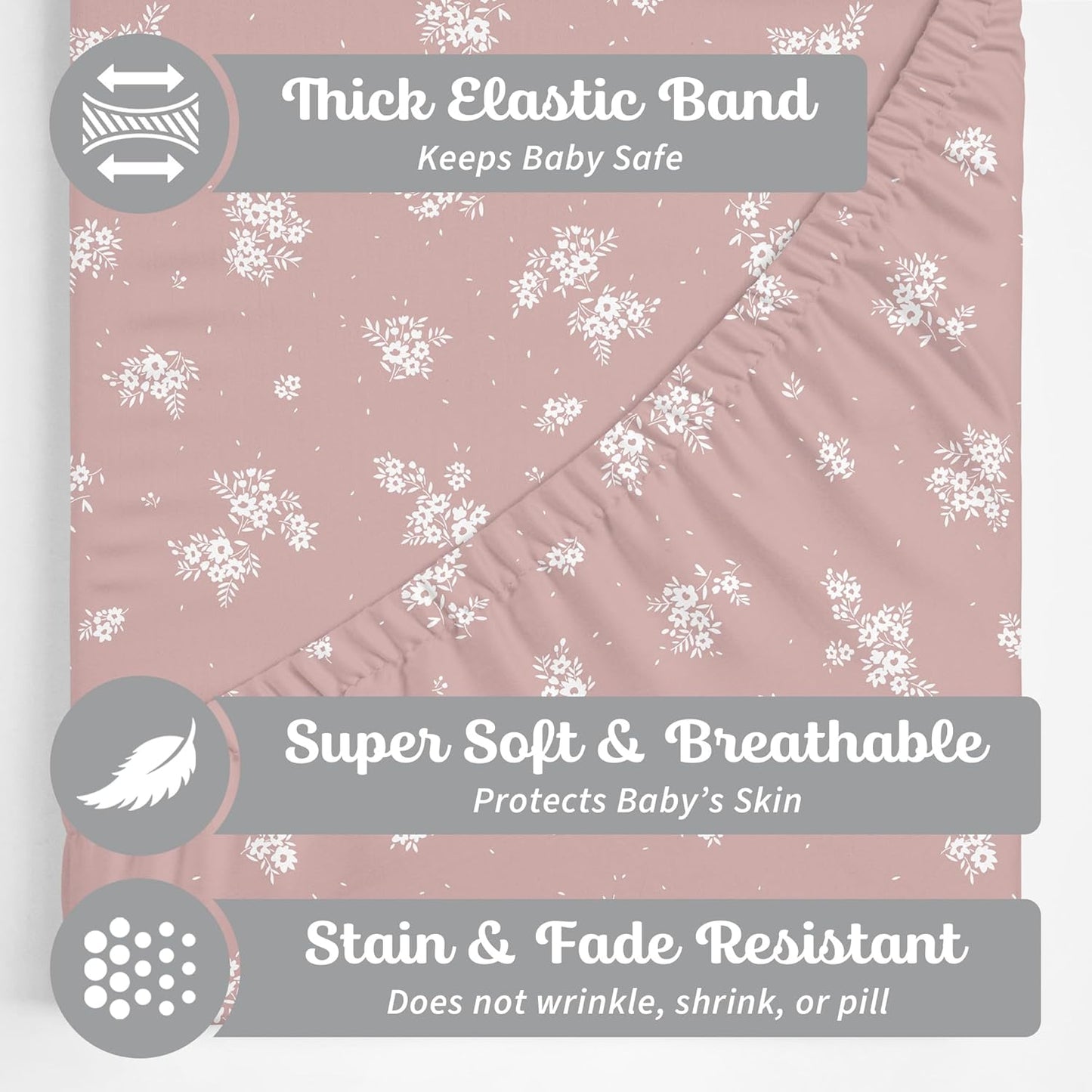 Baby Bassinet Sheets Girl (Antique Rose) 2-Pack - Fitted Bedside Bassinet Sheets - Buttery Soft Cotton Blend for Standard Mattress Pad - Compatible with Halo BassiNest