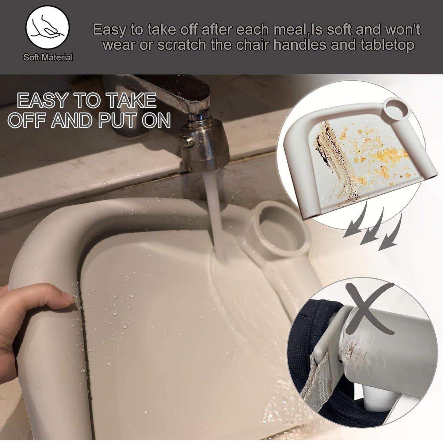 Silicone Baby Dining Tray Compatible with Inglesina Fast Table Chair and Hooked High Chair, Easy to Carry Set Up & Clean BPA-Free Great for Developing Your Baby's Independent Eating Skills - Gray