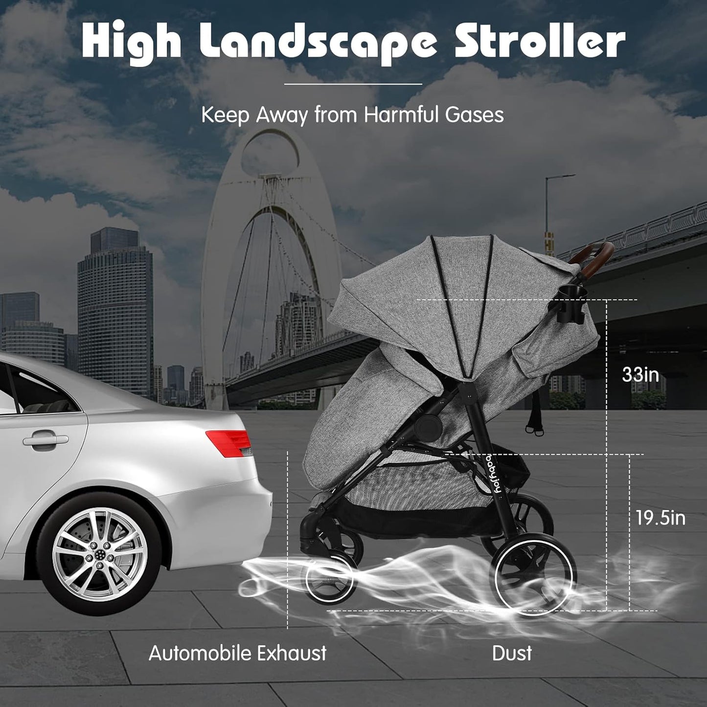 BABY JOY Baby Stroller, High Landscape Infant Carriage Newborn Pushchair with Foot Cover, Cup Holder, 5-Point Harness, Adjustable Backrest & Canopy, Suspension Wheels, Easy One-Hand Fold (Gray)