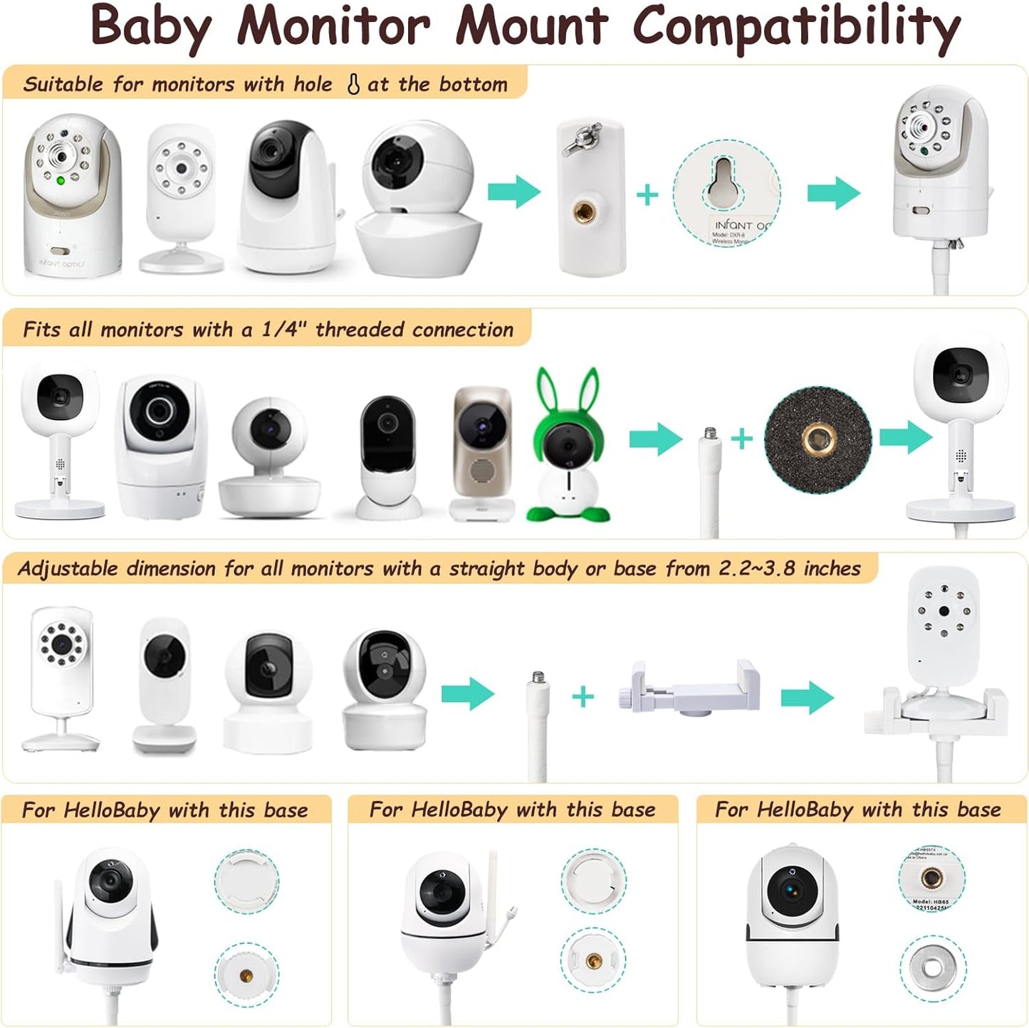 69" Adjustable Height Floor Stand for Hello Baby Monitor, Gooseneck Swivel Holder Mount with Stable Base for HelloBaby,Nanit Pro,Owlet, Motorola,VAVA,1/4 Thread Connection, Universal Monitor Mount