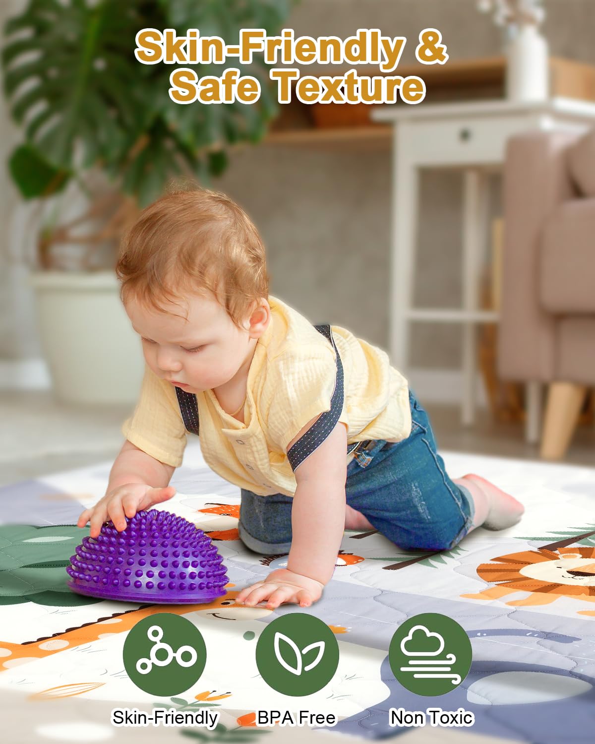 Premium Foam Baby Play Mat 74" x 50" – Removable & Machine Washable Cover, Extra Thick Padding Playpen Mat, Non-Slip Crawling Mat, Easy to Clean for Infants, Toddlers & Babies