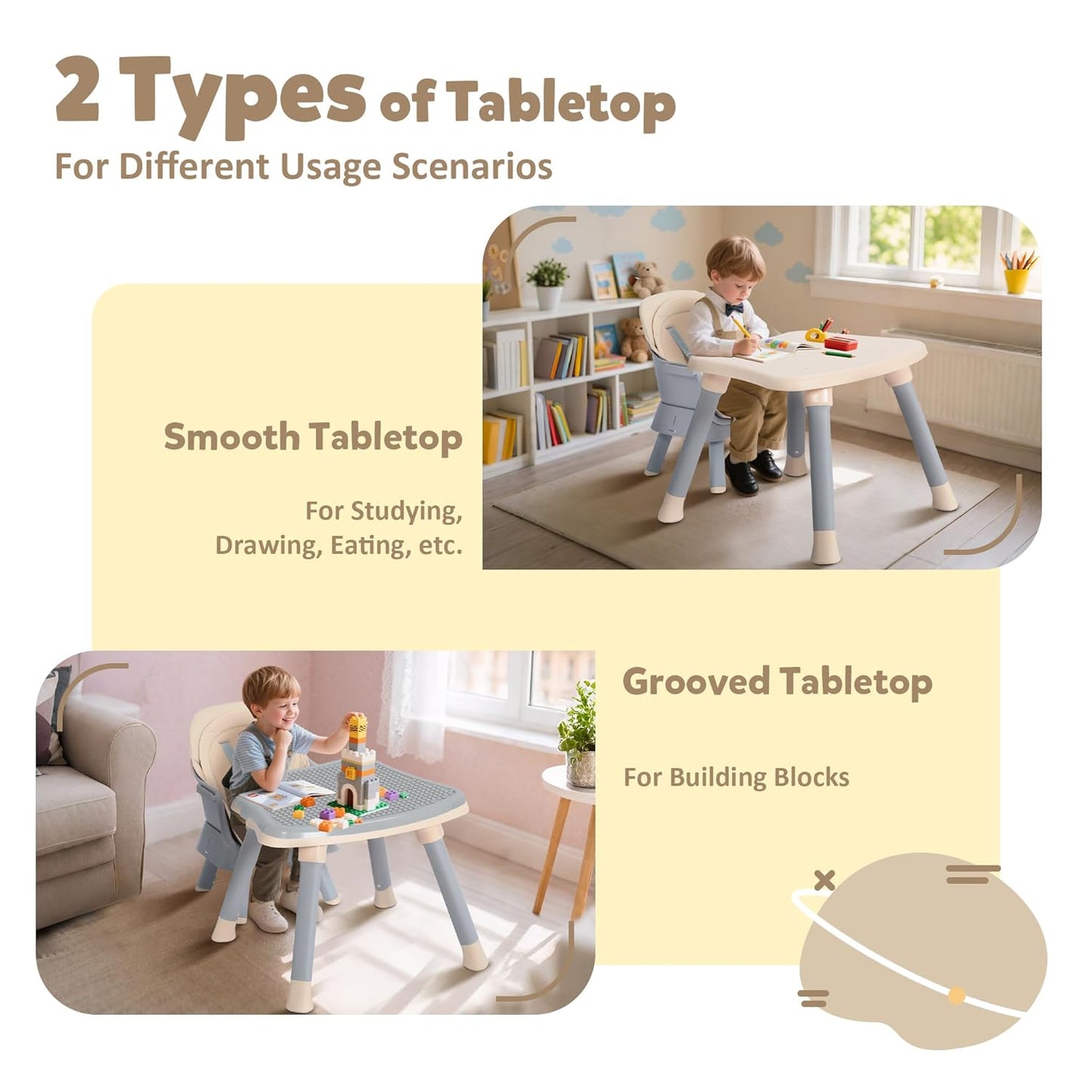 Baby High Chair, 8 in 1 Convertible Highchairs for Babies and Toddlers, Children Dining Booster Seat/Kids Building Block Table for Girls Boys, Baby Seat with Removable Tray, Khaki