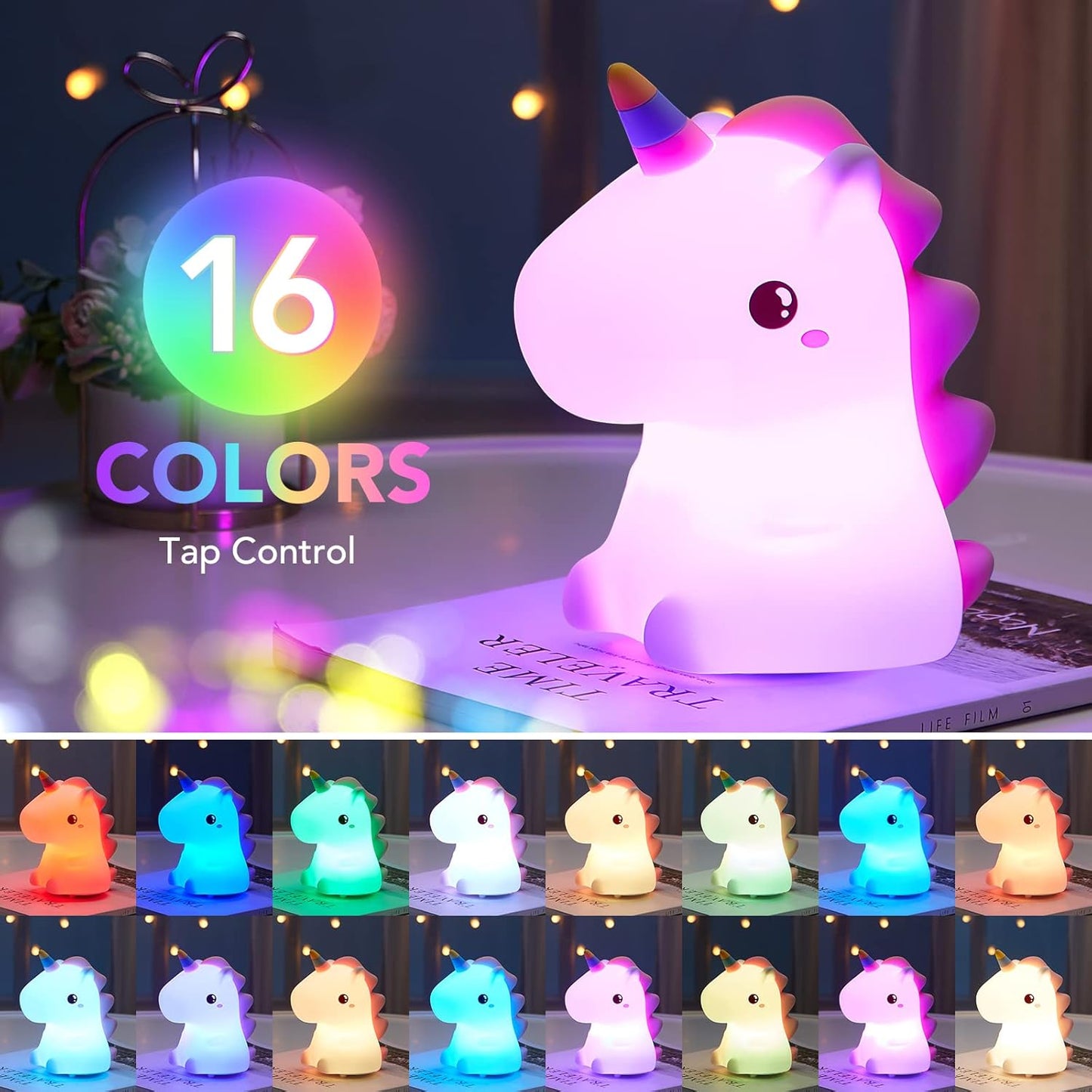 Mubarek Cute Lamps,【16 Colors】 Unicorn Bedroom Decor for Girls,Tap 2 Lightness Baby Night Light,Last 10H Portable Unicorn Lamp,Soft & Safe Nursery Night Light,Gifts for Girls
