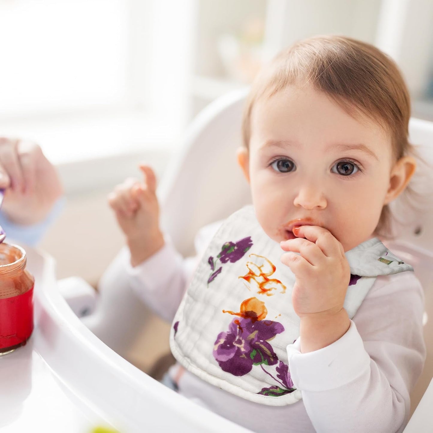 Zainpe 6Pcs Snap Muslin Cotton Baby Bibs Flower Pattern Infants Drooling Bib Soft Absorbent Adjustable Burp Cloths Feeding Cloth for Unisex Newborns Girls Boys Toddlers Teething Eating 0 to 36 Months