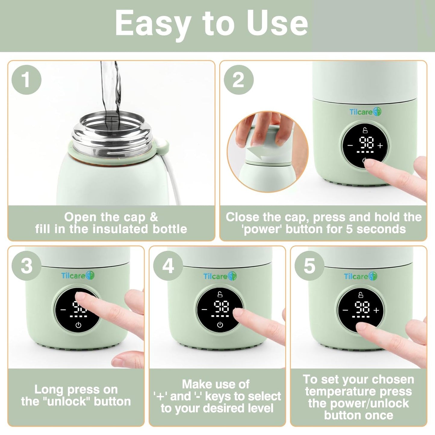 Portable Bottle Warmer for Travel - 17oz 12H Baby Bottle Milk Warmer, Fast Heat Travel Bottle Warmer for Breastmilk, USB Calentador De Biberones on The Go - Wireless Car Bottle Water Warmer, Green