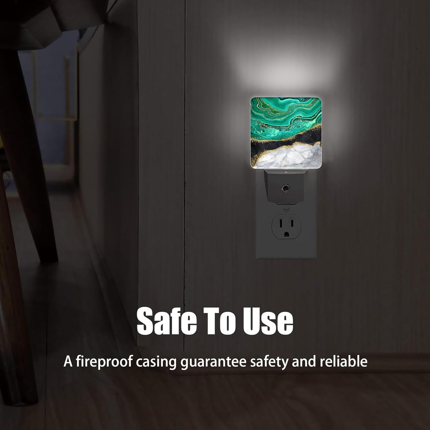 White Marble Night Light, Black Granite Green Agate Night Lights Plug into Wall Decor for Bedroom, Bathroom, Hallway, Kitchen, Dusk to Dawn Sensor Nightlights for Boys Girls Women Men Room Gifts