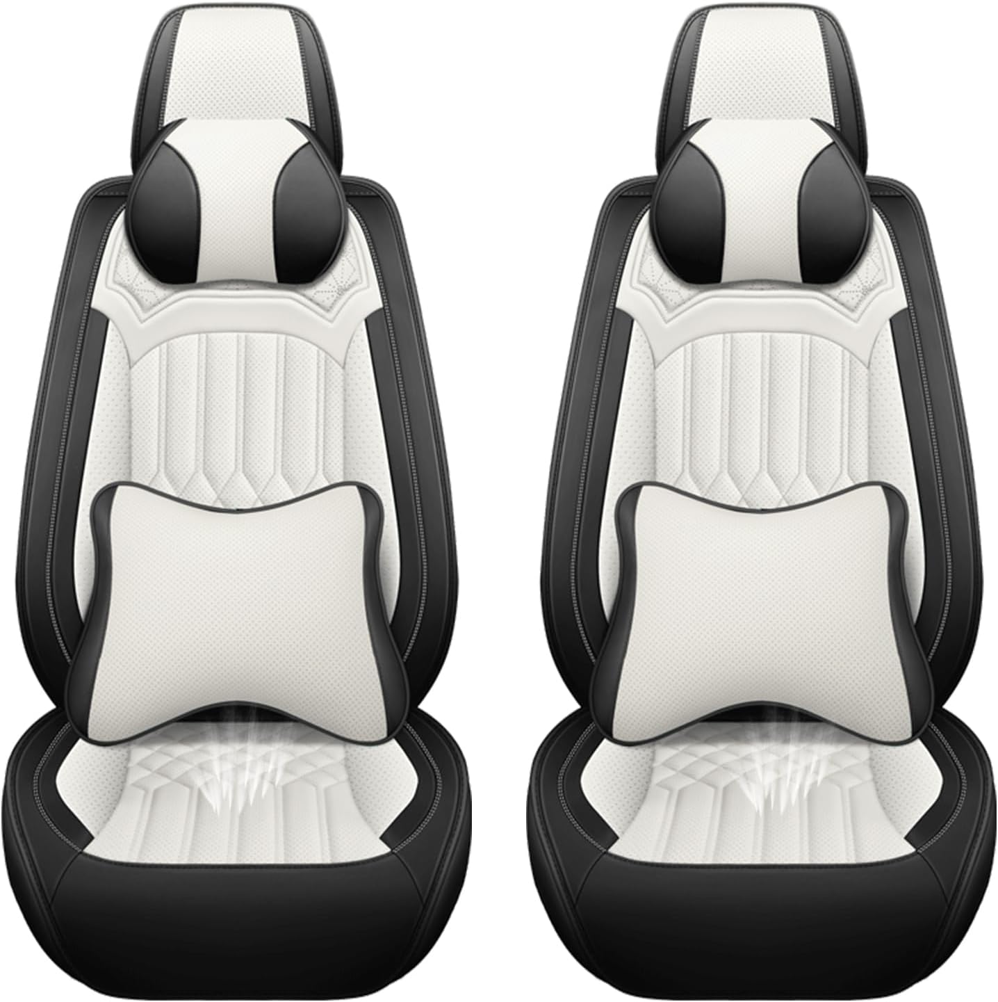 Car Seat Covers for Chevy Impala Limited 2014-2016 Leather Seat Covers, Waterproof Non-Slip Car Seat Protectors, Comfortable Seat Cover Adaptive Airbags（Black+White, 2 PCS Front with Pillow）