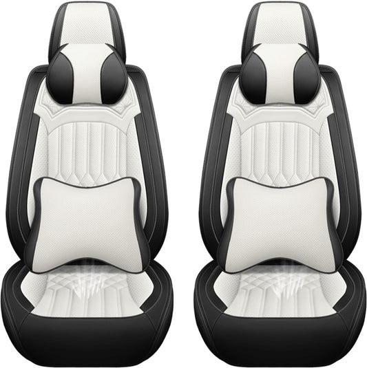 Car Seat Covers for Chevy Impala Limited 2014-2016 Leather Seat Covers, Waterproof Non-Slip Car Seat Protectors, Comfortable Seat Cover Adaptive Airbags（Black+White, 2 PCS Front with Pillow）