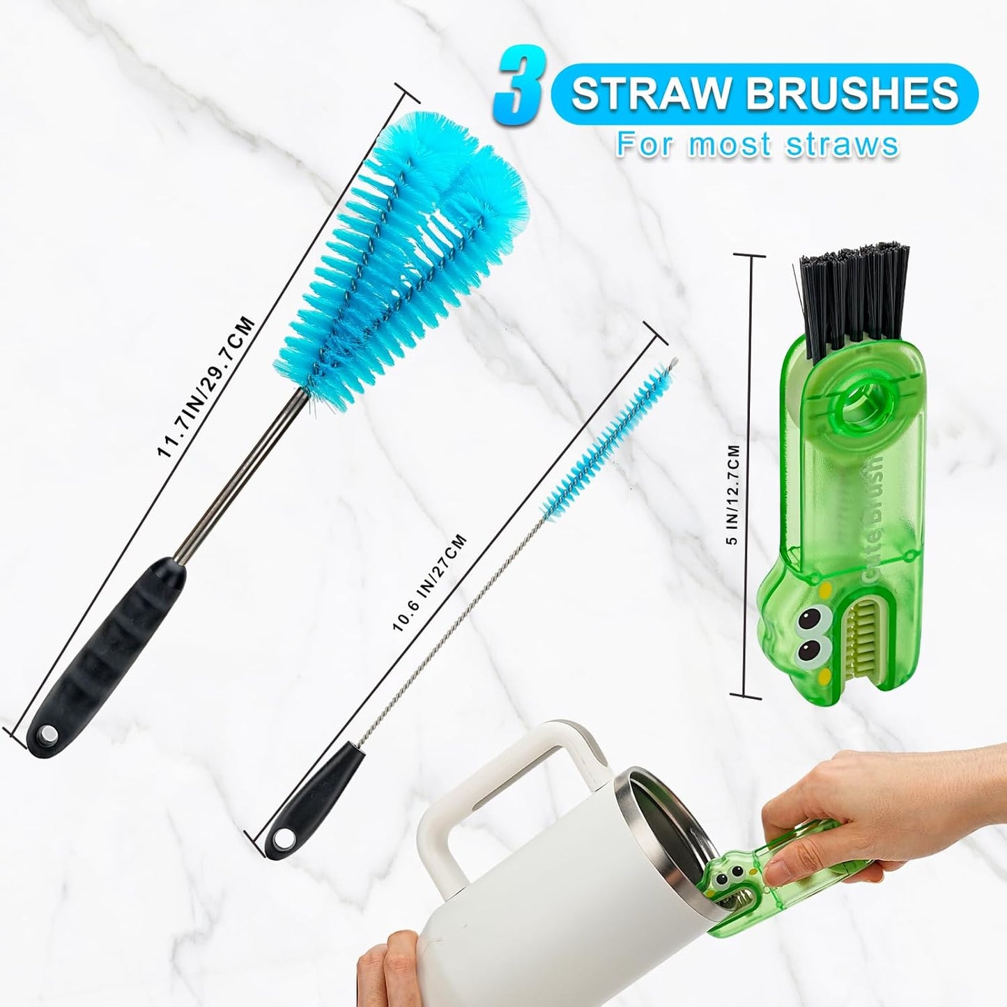 4 Pack Bottle Cleaner Set, Including Long Water Bottle Clean, Straw Clean and 3 in 1 Multi Functions Clean, Suitable for Stanley Cups, Baby Bottles, Travel Mugs, Decanters, Straws