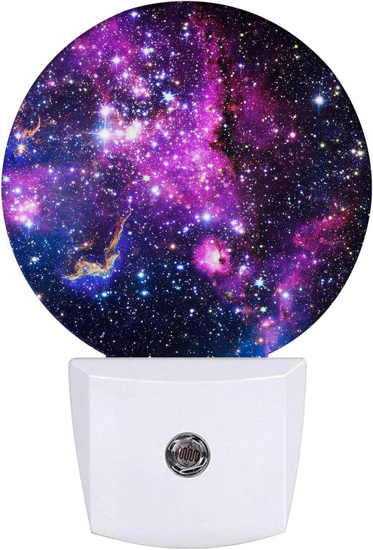 Starry Sky Night Light Purple Galaxy Space Night Lights LED Lamp Round Plug into Wall Nightlight with Dusk to Dawn Sensor Home Hallway Stairway Kitchen Decor