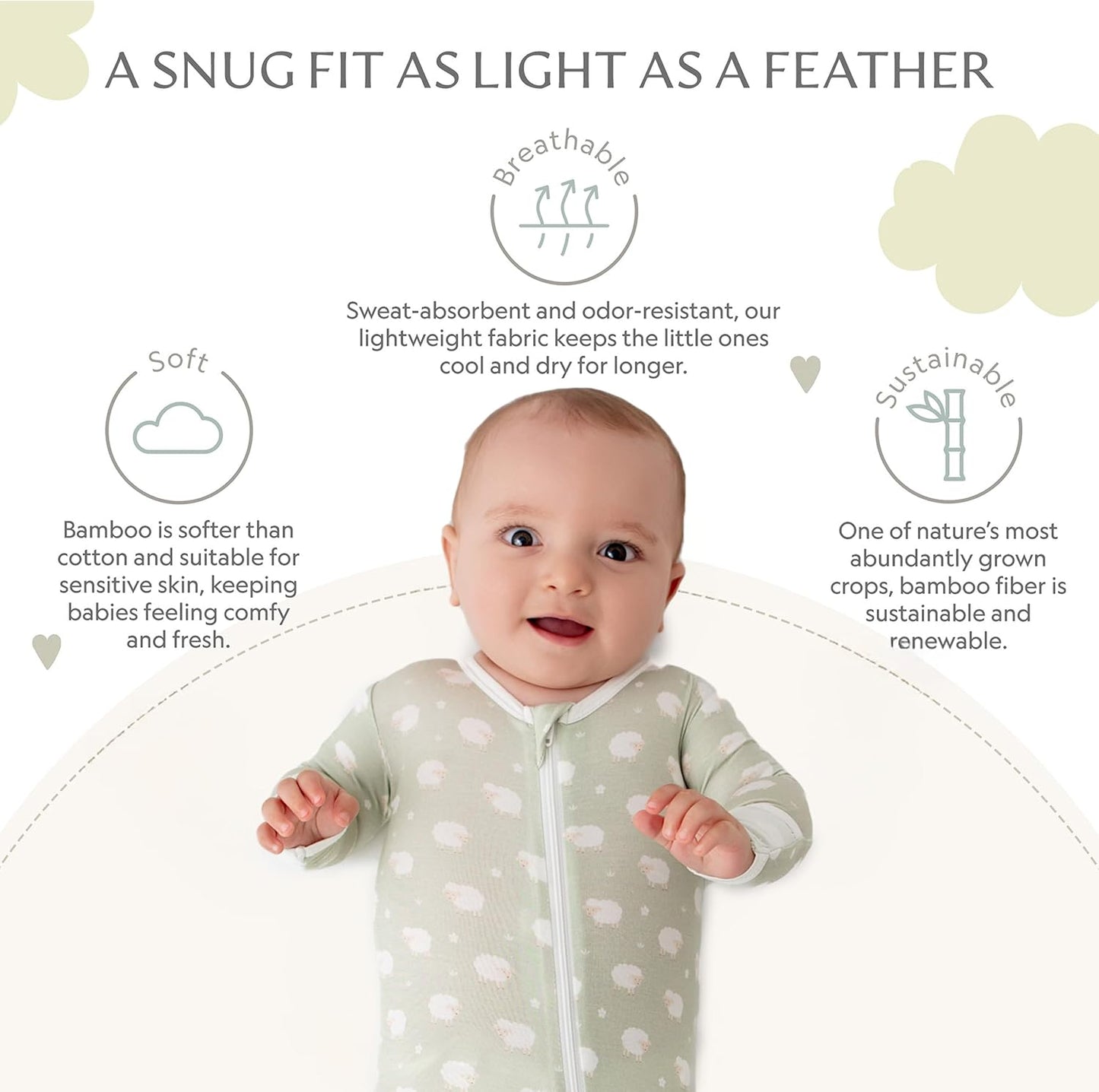 Bamboo Little Soft Baby Footie Pajamas, Baby Clothes, Newborn Sleepers, 95% Viscose and 5% Spandex, 0-24 Months