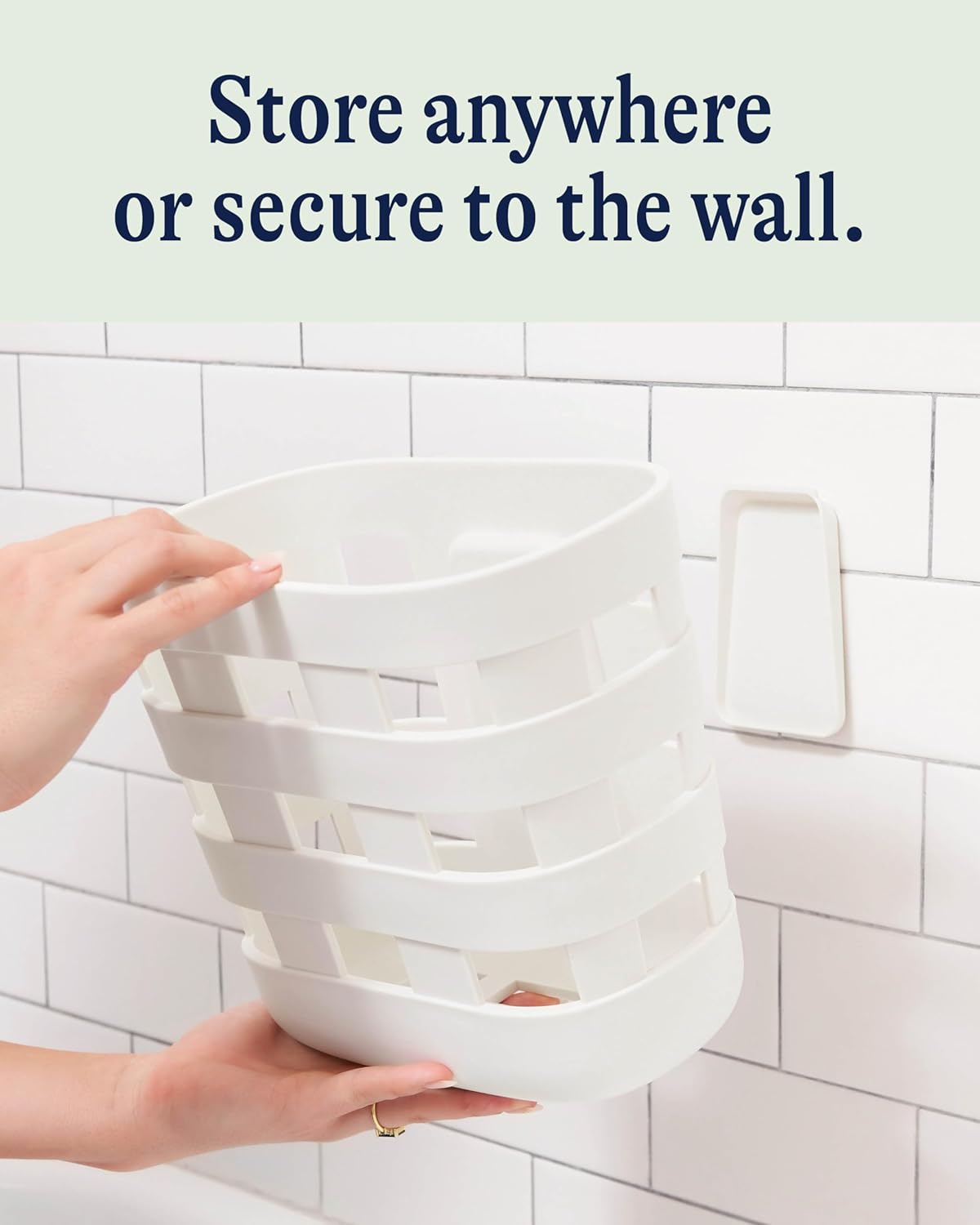 Lalo Bath Time Storage Bin - Keep Items Organized & Dry with Non-Toxic Plastic, Easy Cleanup, Removable Drying Bin, Woven Baby Organizer, Secure Wall Attachment, 9 x 5.5 x 8.5 in - Coconut