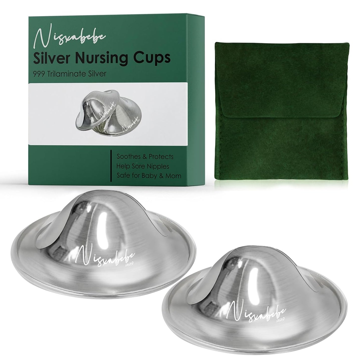 The Original Silver Nursing Cups - Nipple Shields for Nursing Newborn, Newborn Breastfeeding Must Haves for Soothe and Protect Your Nursing Nipples - Trilaminate 999 Silver（Regular）