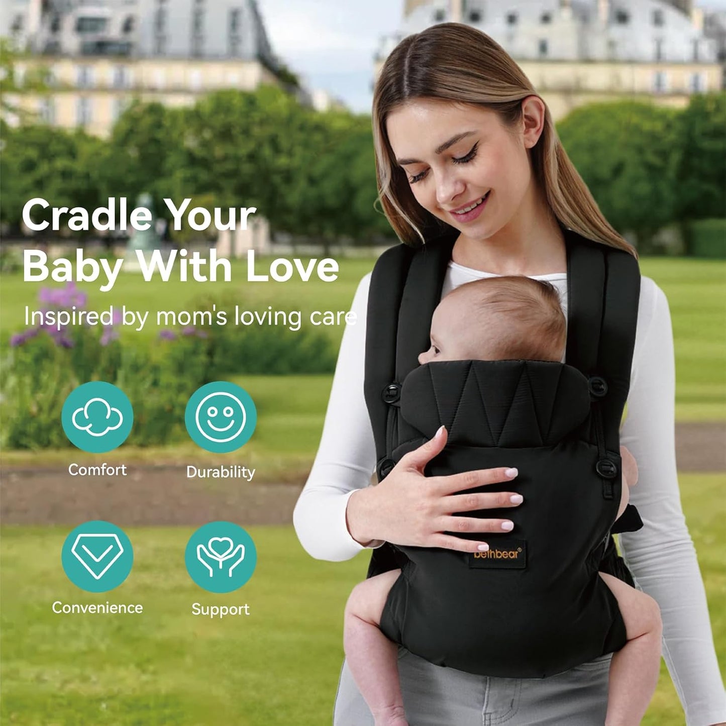 Baby Carrier Newborn to Toddler, 7-45 lbs with Natural Cotton Linen, Ergonomic Design,Versatile and Adjustable,Hands Free for Moms&Dads (Black)