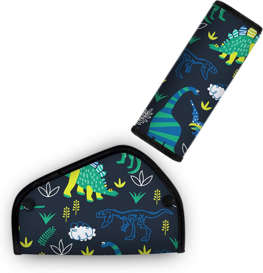 Kid'S Seat Belt Cover Pad, Neck & Abdomen Cushion For Child- Soft And Breathable Straps Cover Support For Booster Seat, Strollers, And High Chairs | Hypoallergenic Travel Accessory, Cartoon Dinosaurs