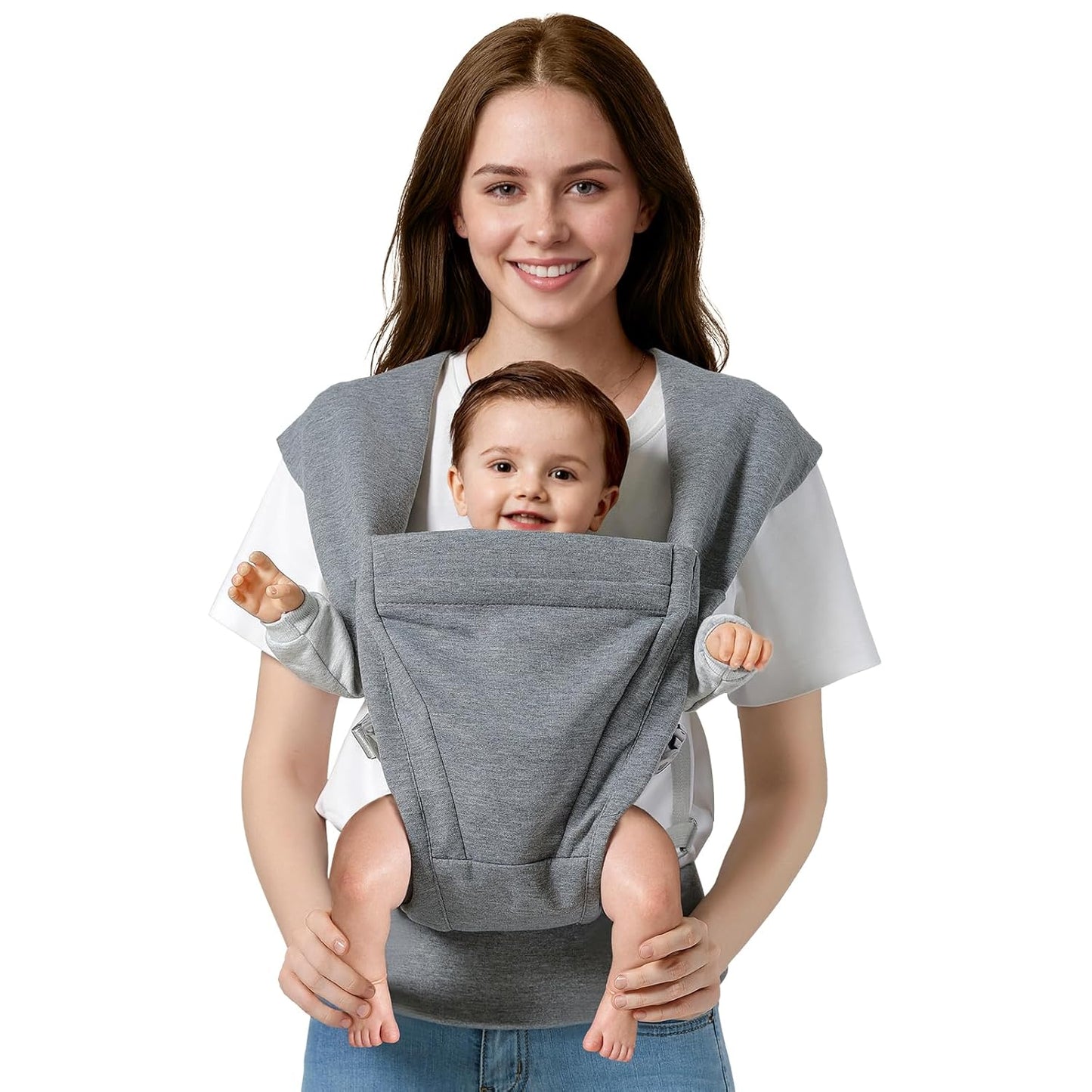 Baby Carrier Newborn to Toddler Baby Wraps Carriers(7-30lbs), Newborn Carrier with Head Support, Infant Holder Carrier with Enhanced Lumbar Support, Light Grey