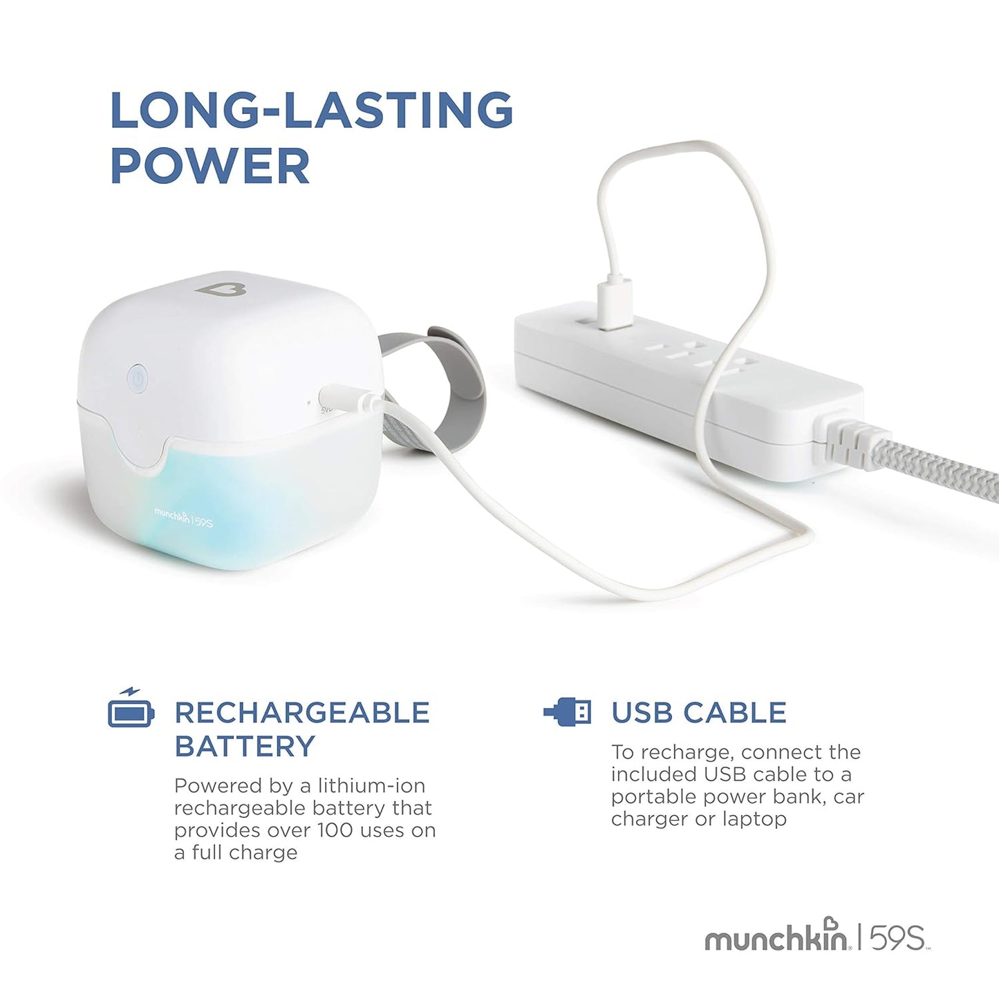 Munchkin® Portable UV Sterilizer Plus with Rechargeable Battery, Mini UV Light Sanitizer Eliminates 99.99% of Germs in 59 Seconds