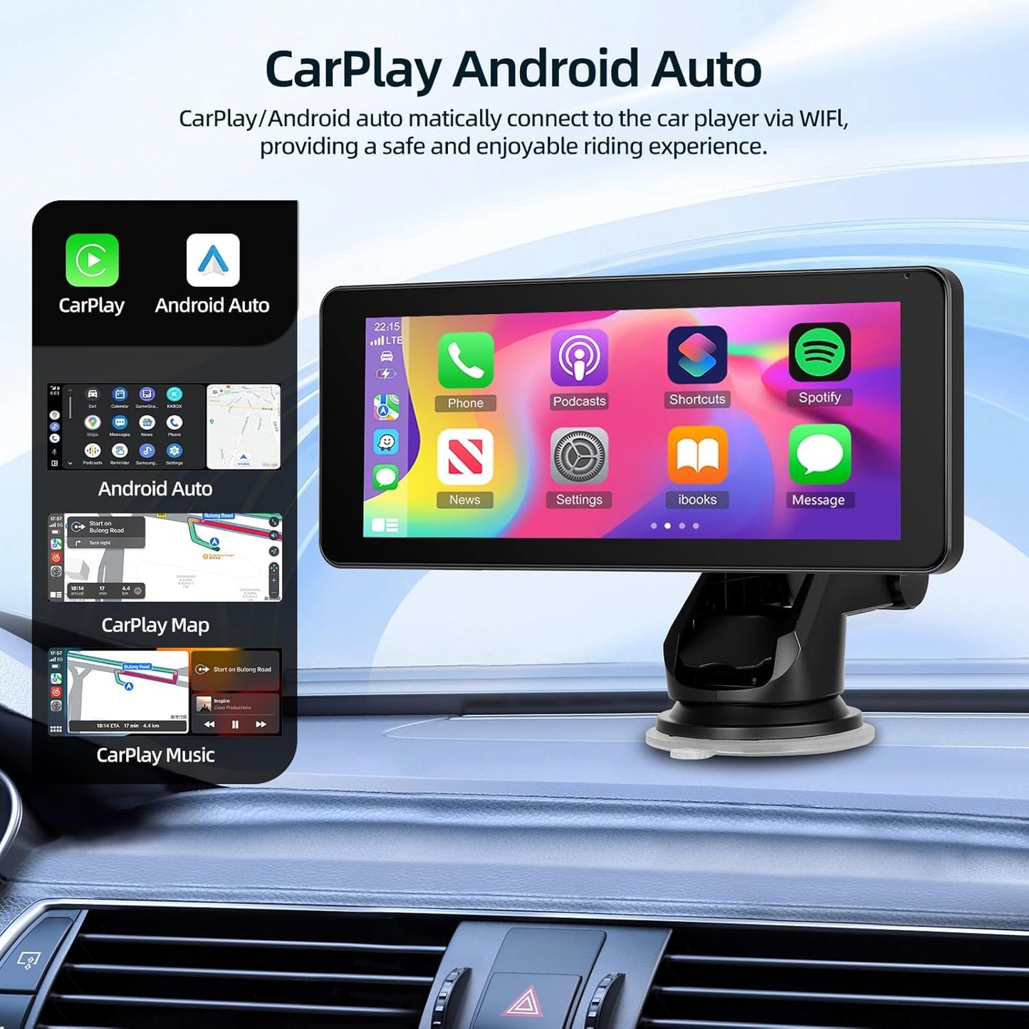 6.86 Inch Carplay Screen for Baby Monitor - 1080P Portable Car Stereo with Baby Car Camera/Wireless CarPlay/Android Auto/Night Vision/150° Wide Angle/AirPlay/GPS Navigation + 64G Card, Easy to Install
