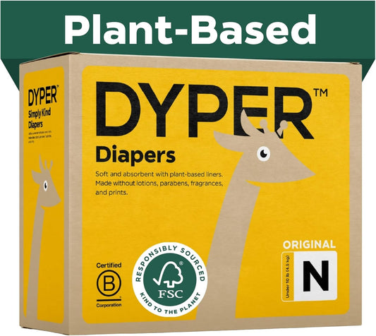 DYPER Newborn Diapers (204 Count) – Plant-Based, Hypoallergenic, Fragrance Free & Ultra Absorbent Baby Diapers for Daytime and Overnight Skin Protection, Monthly Pack Diapers Newborn