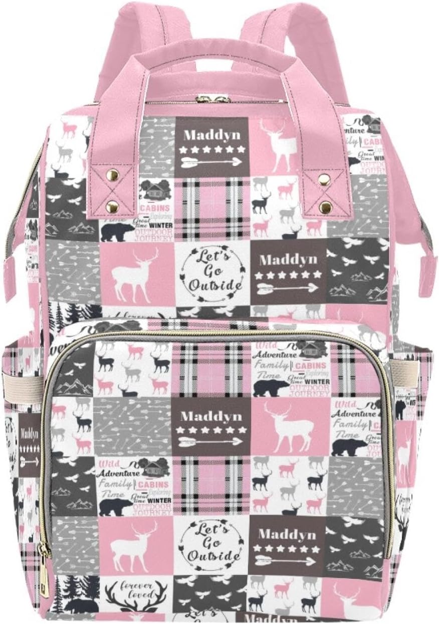 Woodland Pink Personalized Diaper Bag with Custom Name – Custom Baby Tote Backpack for Mom, Unique Gift for New Parents, Baby Shower Essentials