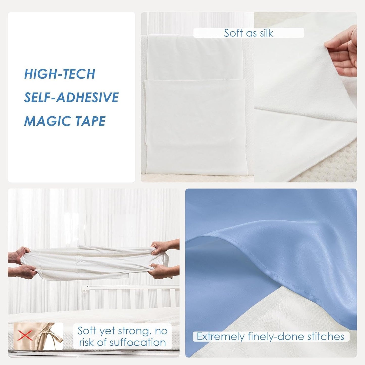 PROMEED 23 Momme Silk Bassinet Sheet for Baby Hair, No More Bed Head and Baby Bald Spots, 100% Mulberry Silk Crib Sheets for Baby Boy/Girl (Blue)