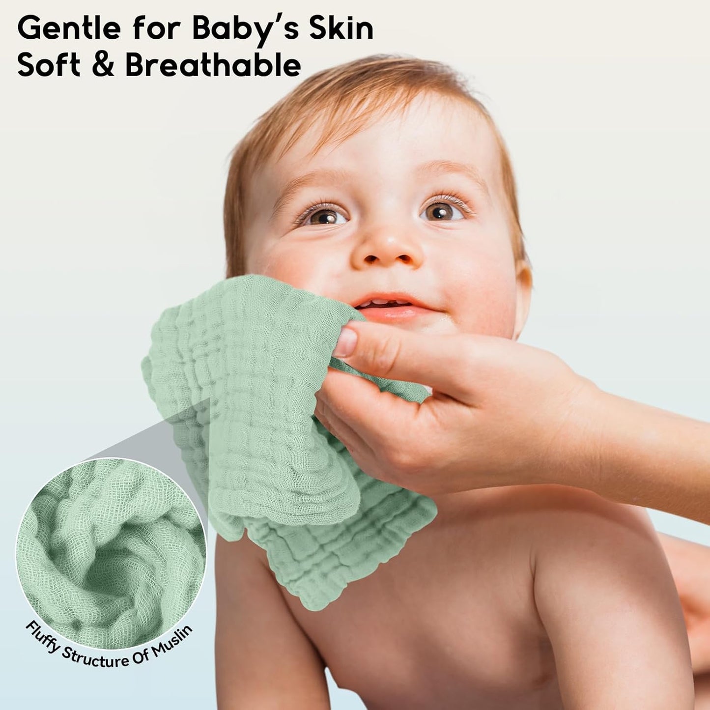 Muslin Baby Washcloths 6 Pack, 100% Cotton Wash Cloths for Babies, Large 12''X12'' Burp Cloths Absorbent and Soft for Newborn Infants Kids Boys Girls - Gradient Green